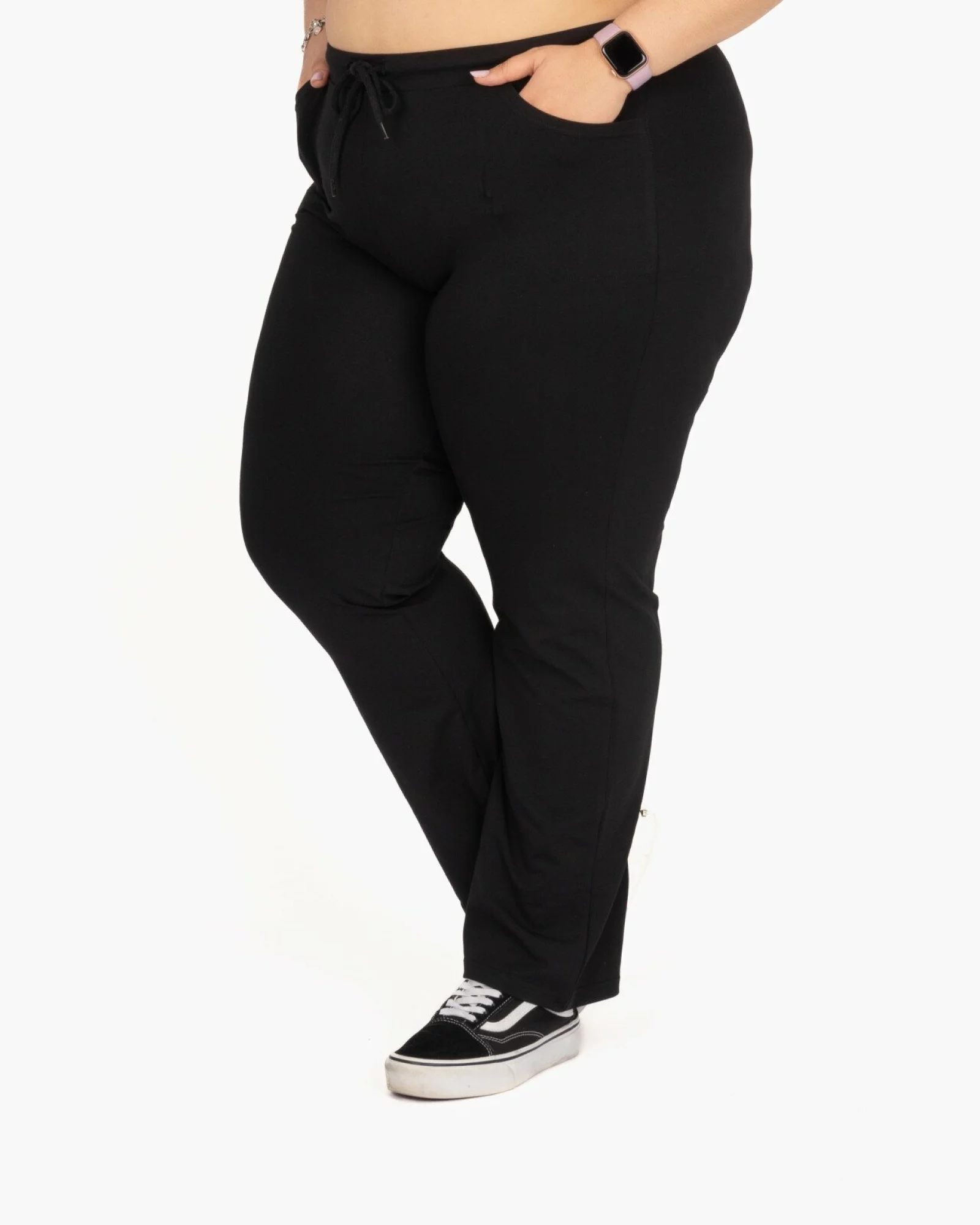 Pantaloni negri mărimi mari vară buzunare aplicate