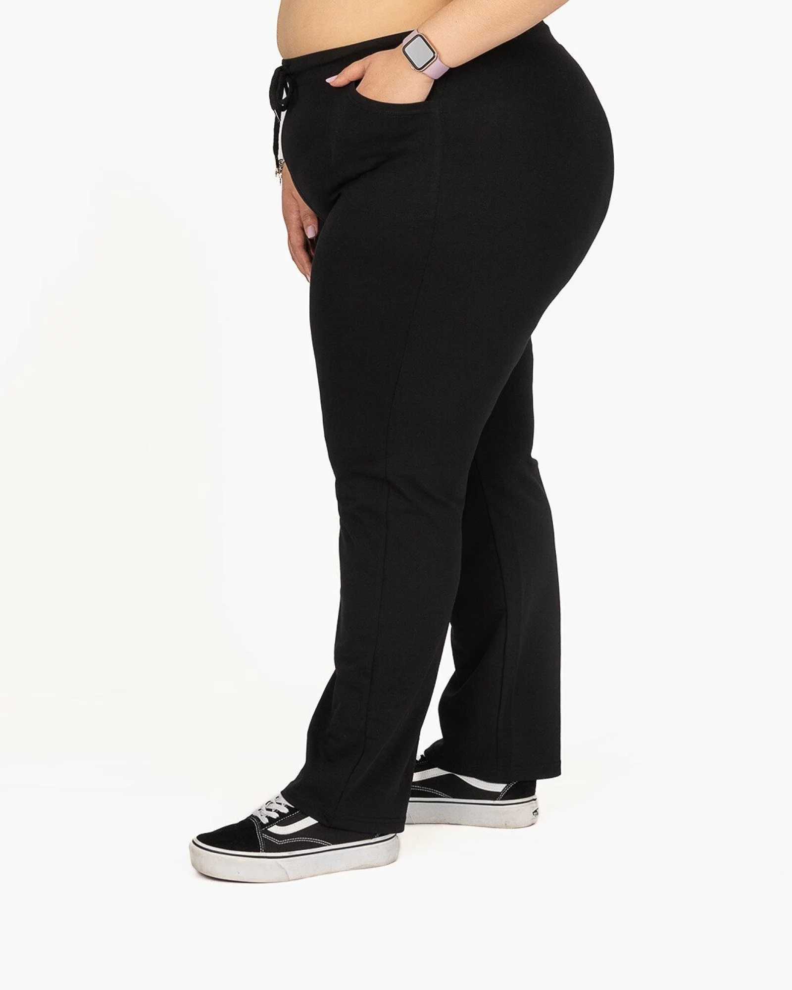 Pantaloni negri mărimi mari vară buzunare aplicate