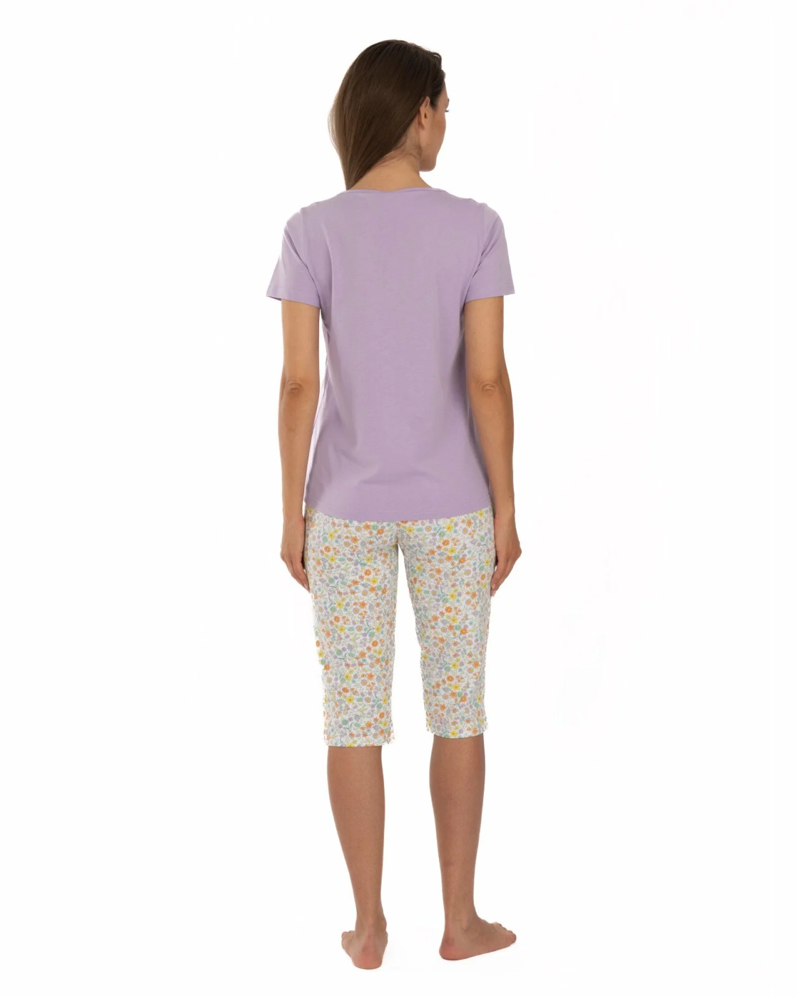 Pijama lila din bumbac cu decolteu decorat