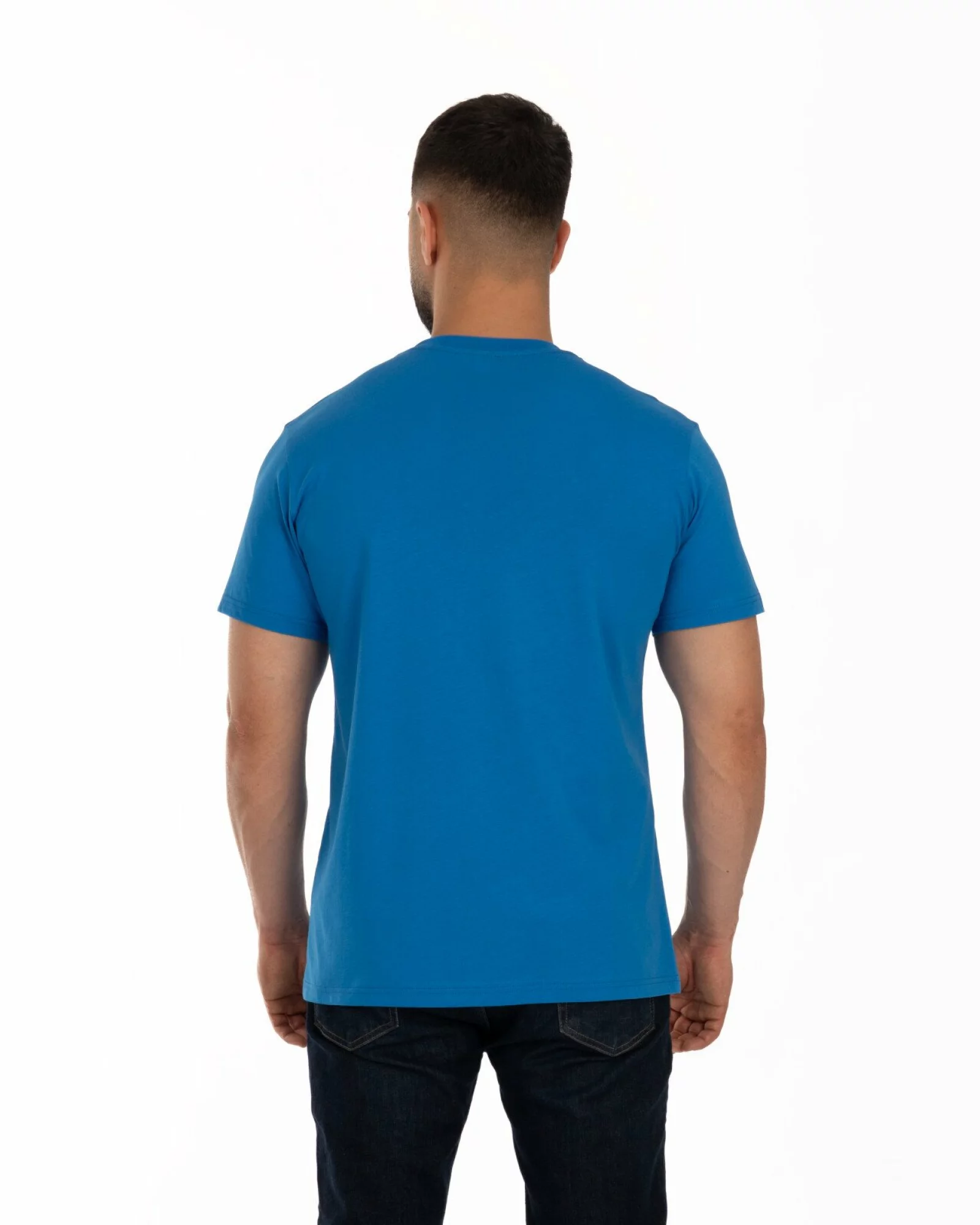 Tricou albastru bumbac decolteu V
