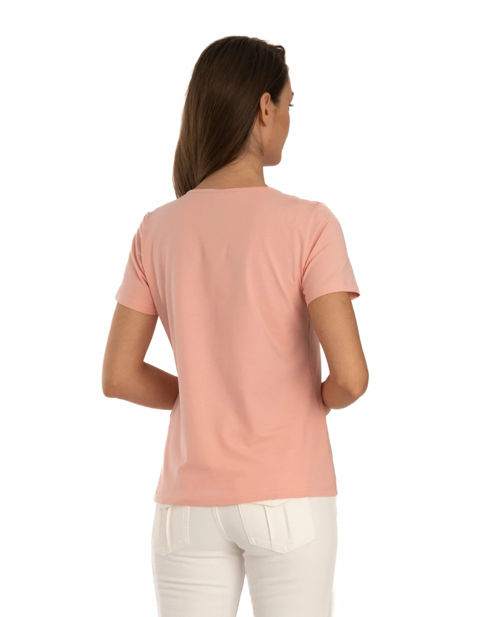 Tricou coral bumbac elastan cu decupaj la decolteu