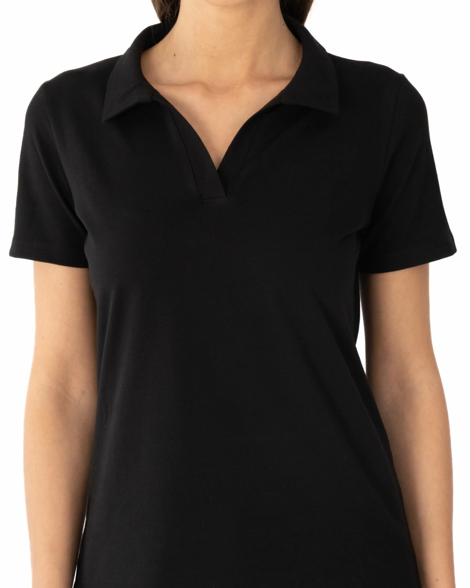 Tricou polo negru bumbac elastan fără nasturi