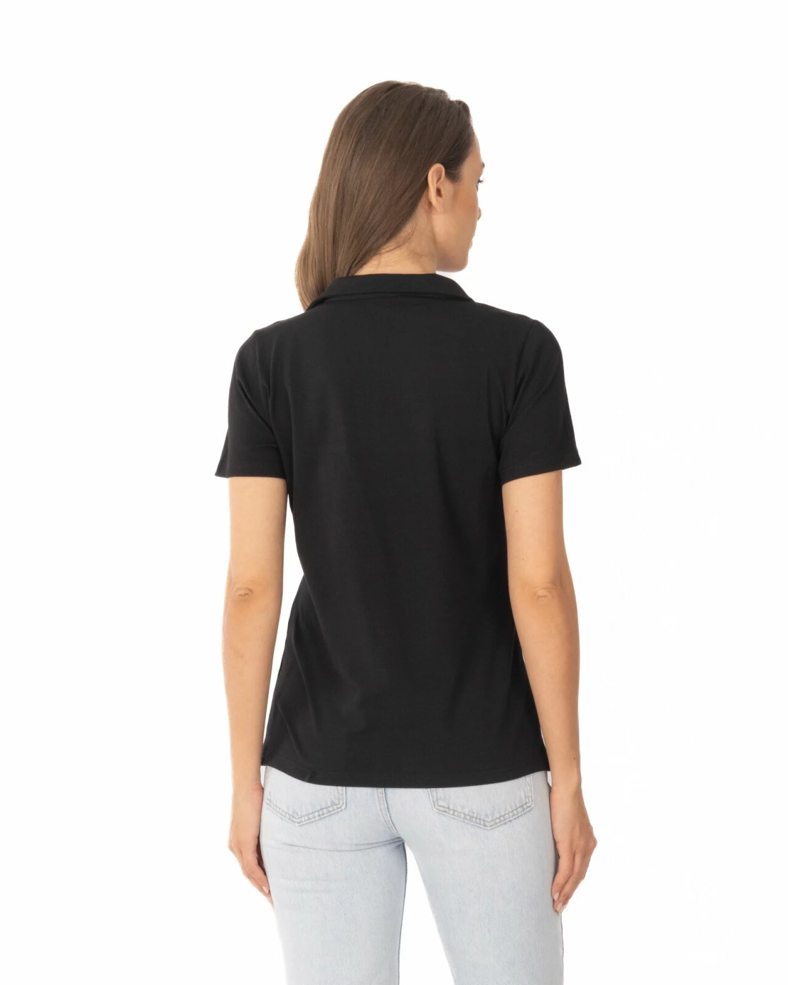 Tricou polo negru bumbac elastan fără nasturi
