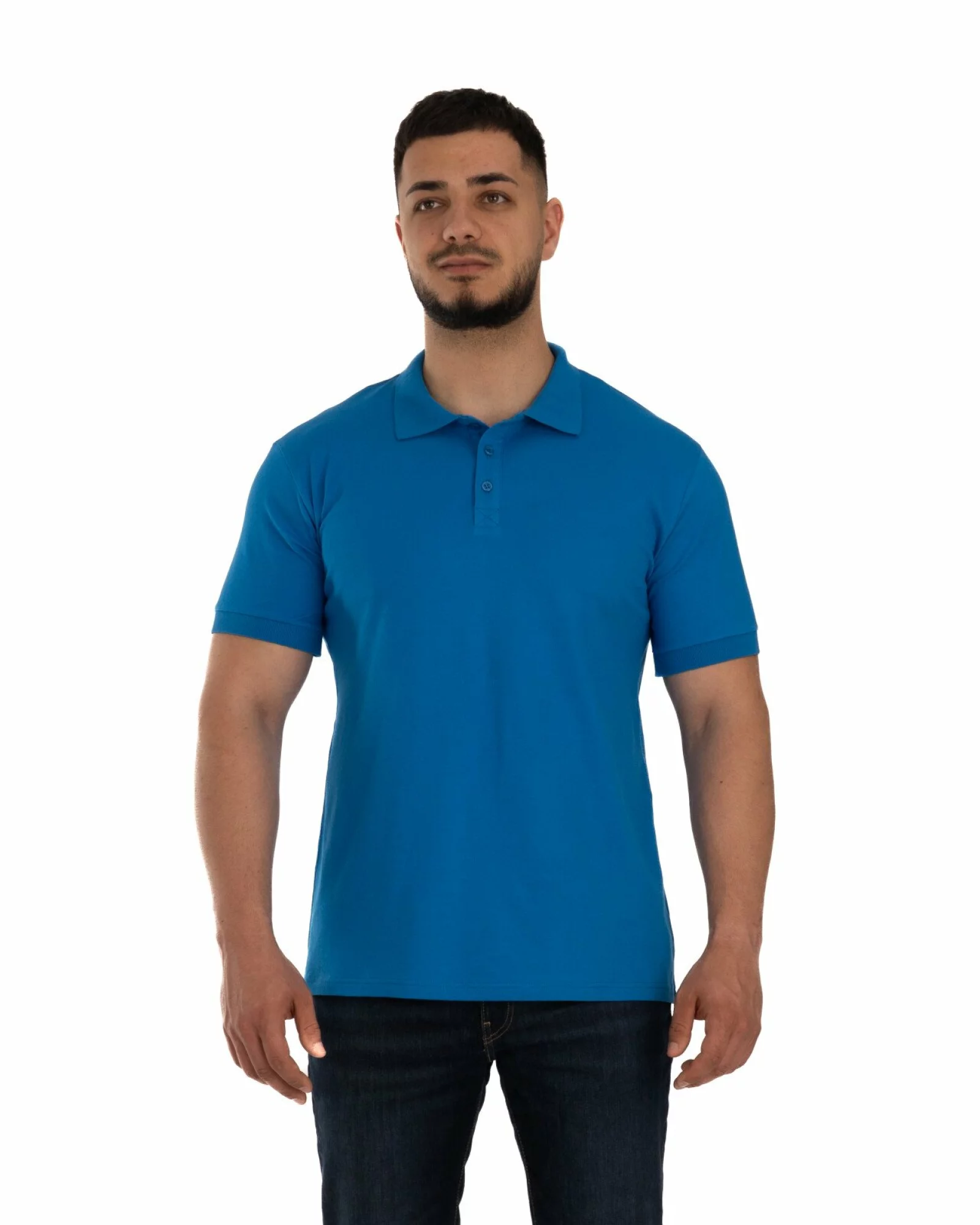 Tricou polo pique albastru din bumbac cu inserție imprimată