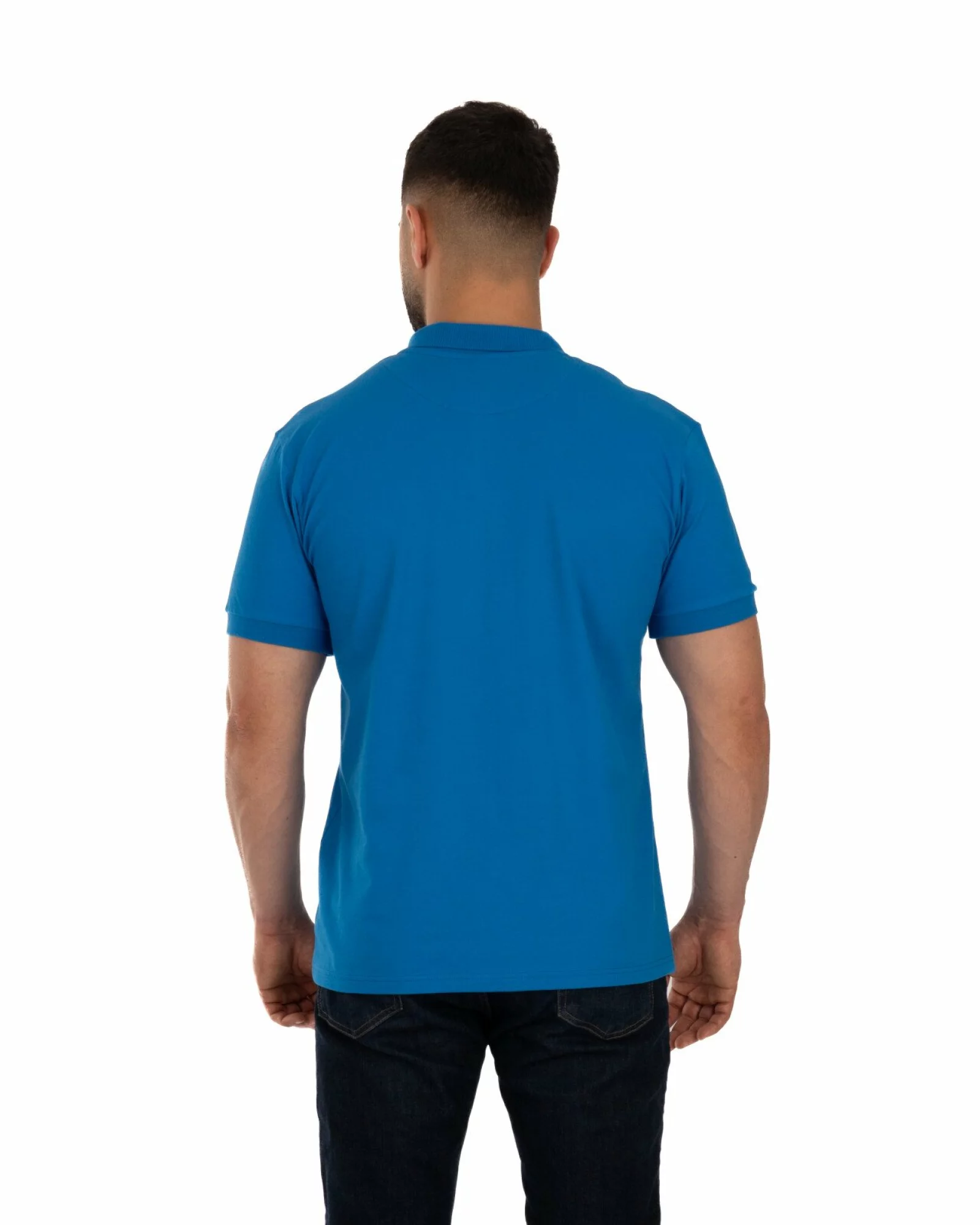 Tricou polo pique albastru din bumbac cu inserție imprimată