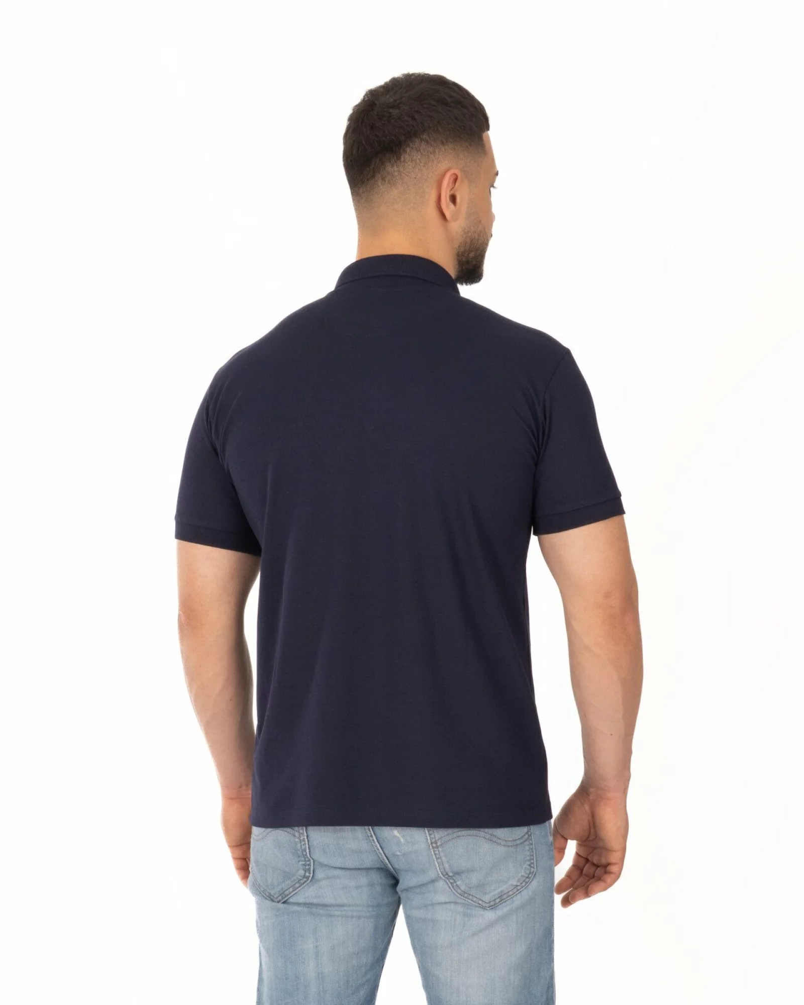 Tricou polo pique bleumarin din bumbac cu inserție imprimată