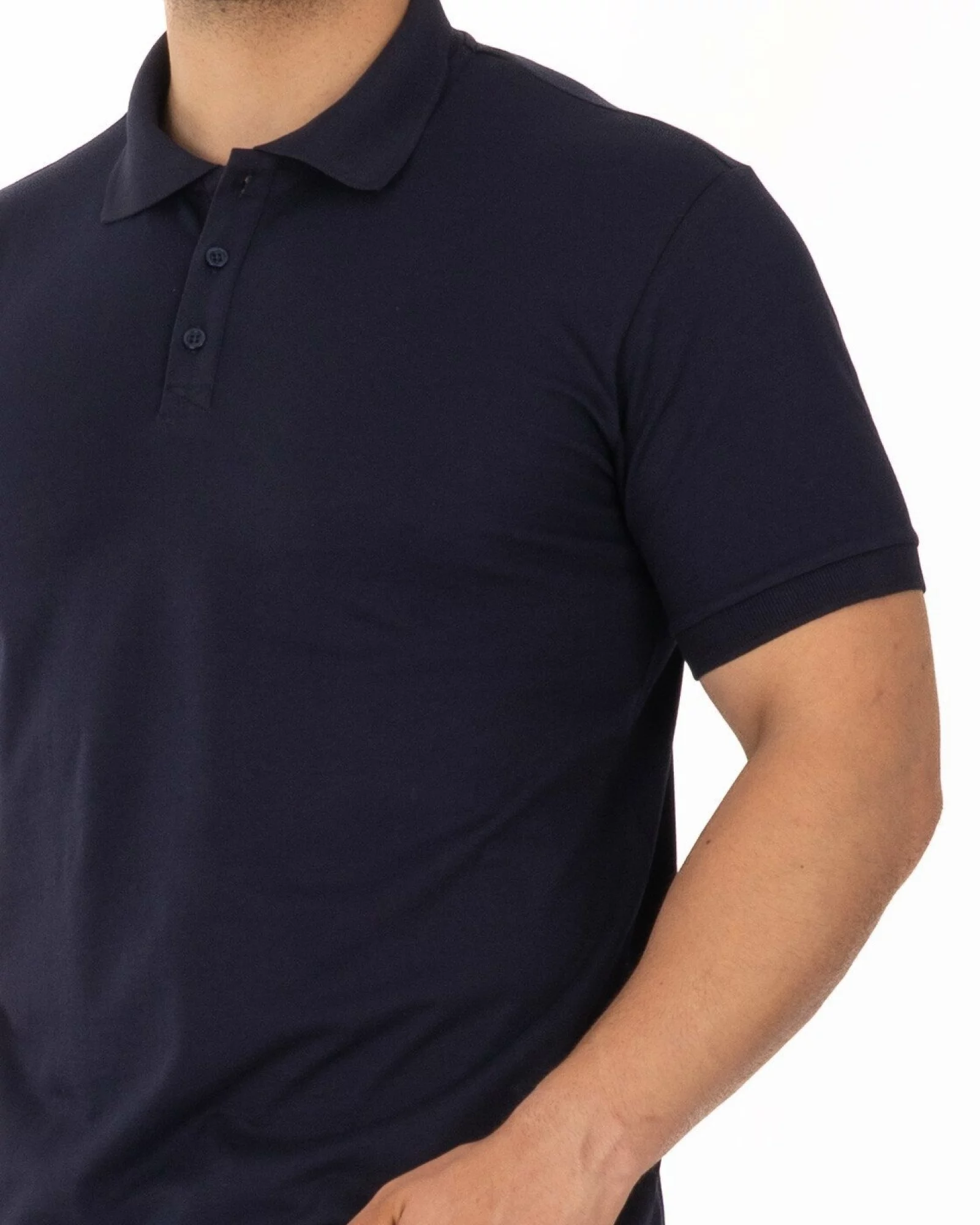 Tricou polo pique bleumarin din bumbac cu inserție imprimată