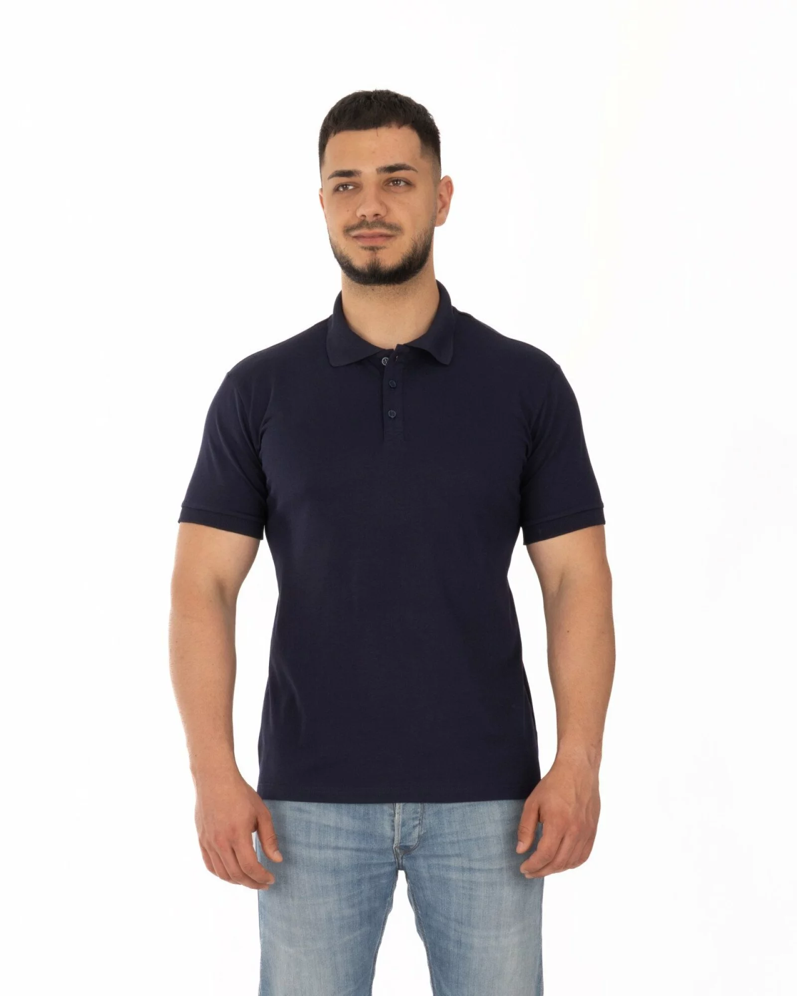 Tricou polo pique bleumarin din bumbac cu inserție imprimată