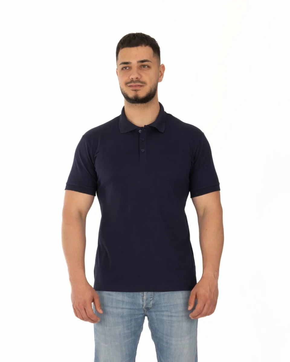 Tricou polo pique bleumarin din bumbac cu inserție imprimată