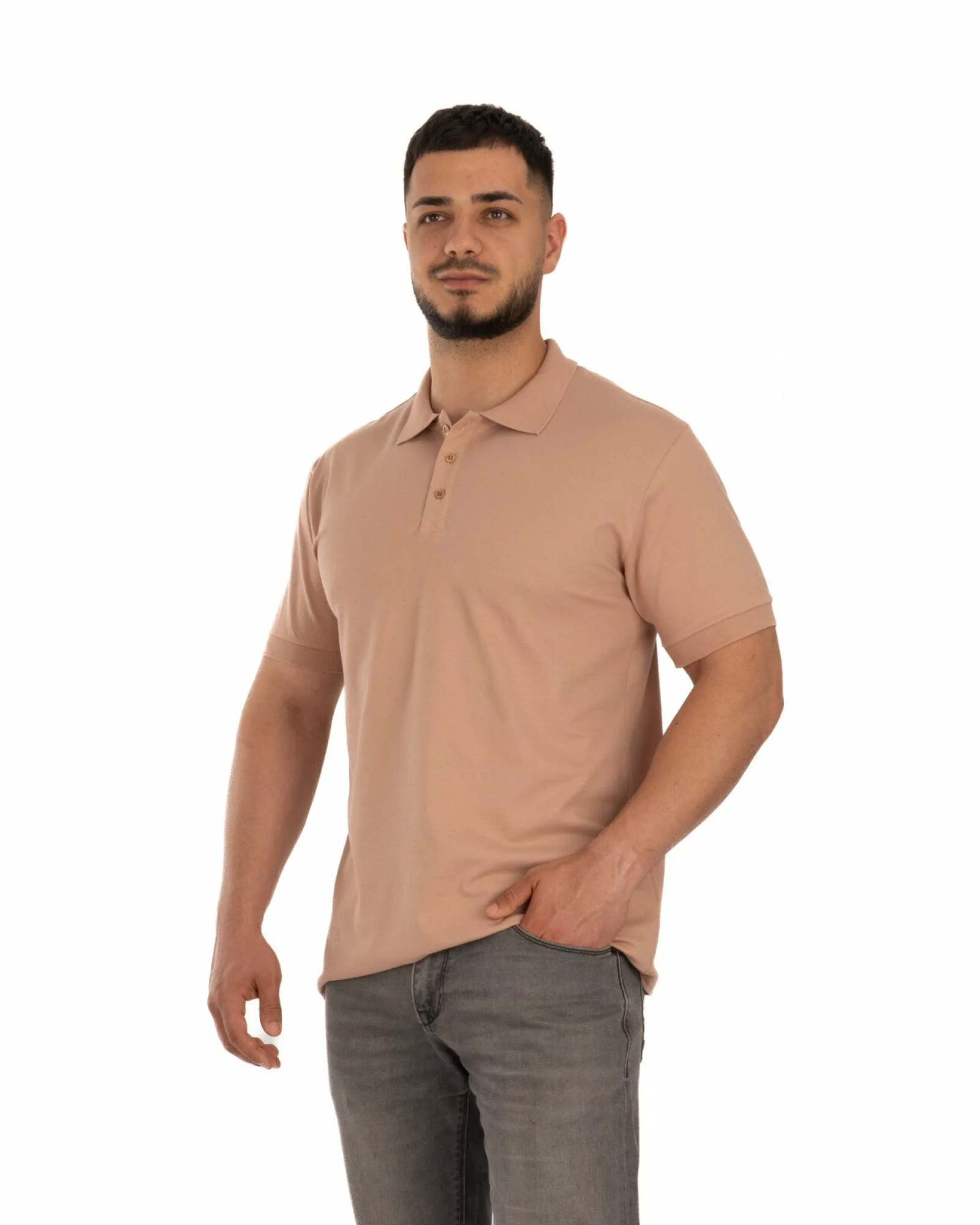 Tricou polo pique cappuccino din bumbac cu inserție imprimată