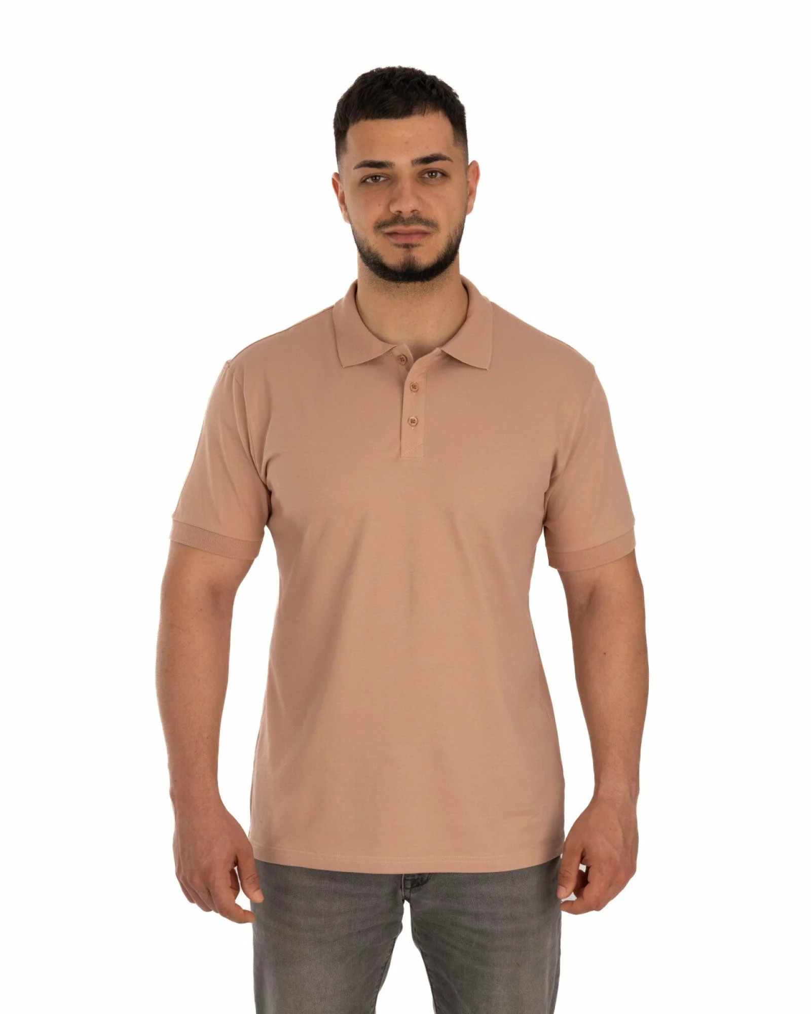 Tricou polo pique cappuccino din bumbac cu inserție imprimată