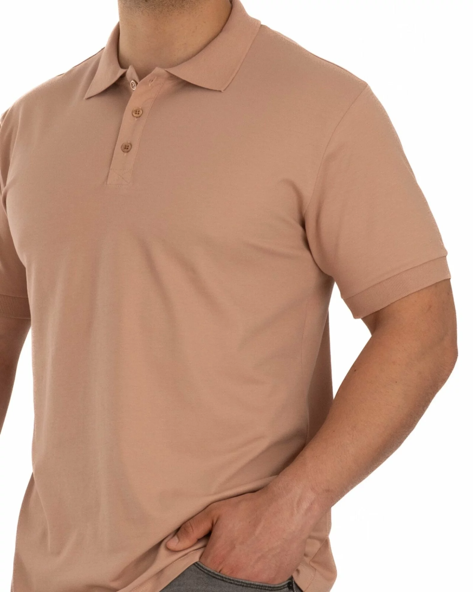 Tricou polo pique cappuccino din bumbac cu inserție imprimată