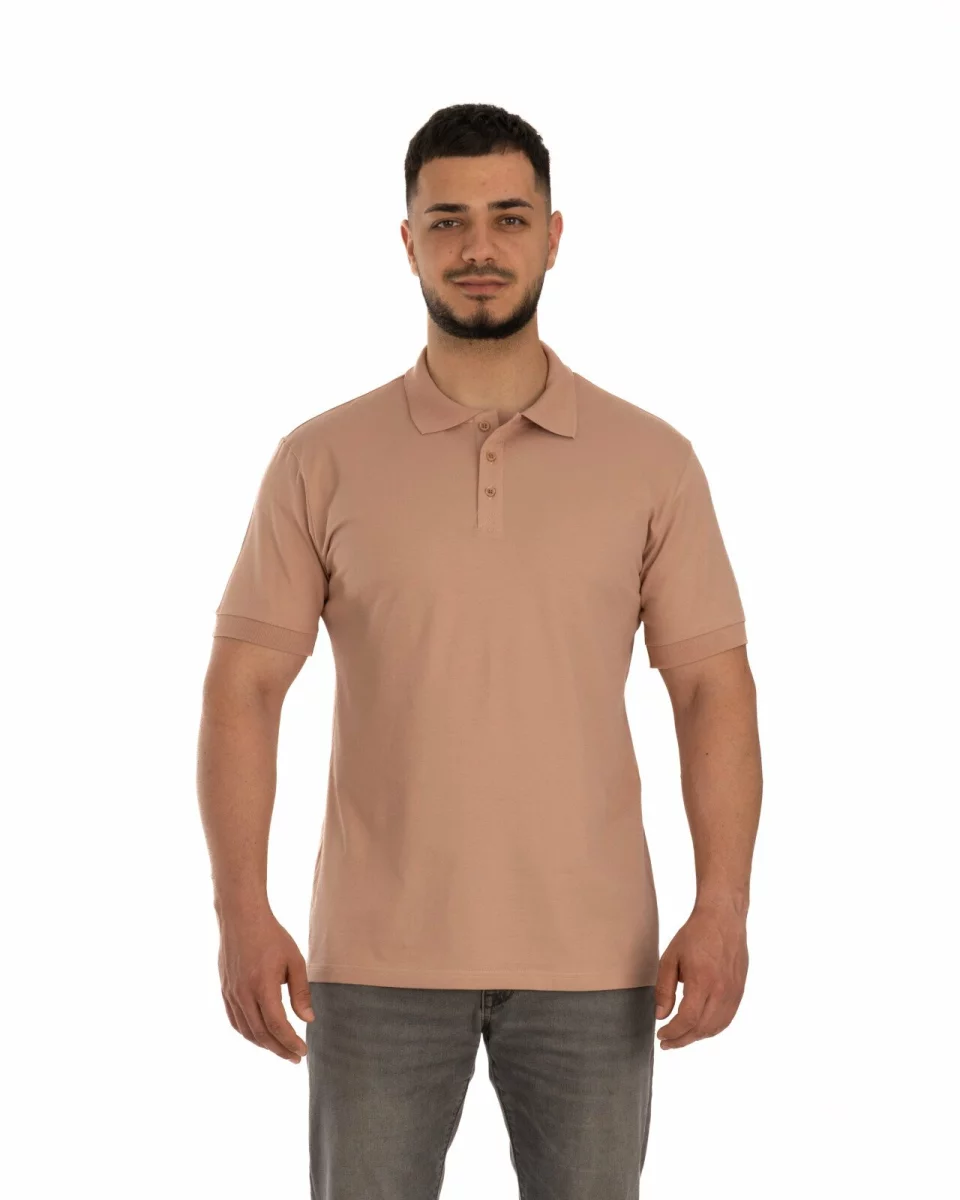 Tricou polo pique cappuccino din bumbac cu inserție imprimată