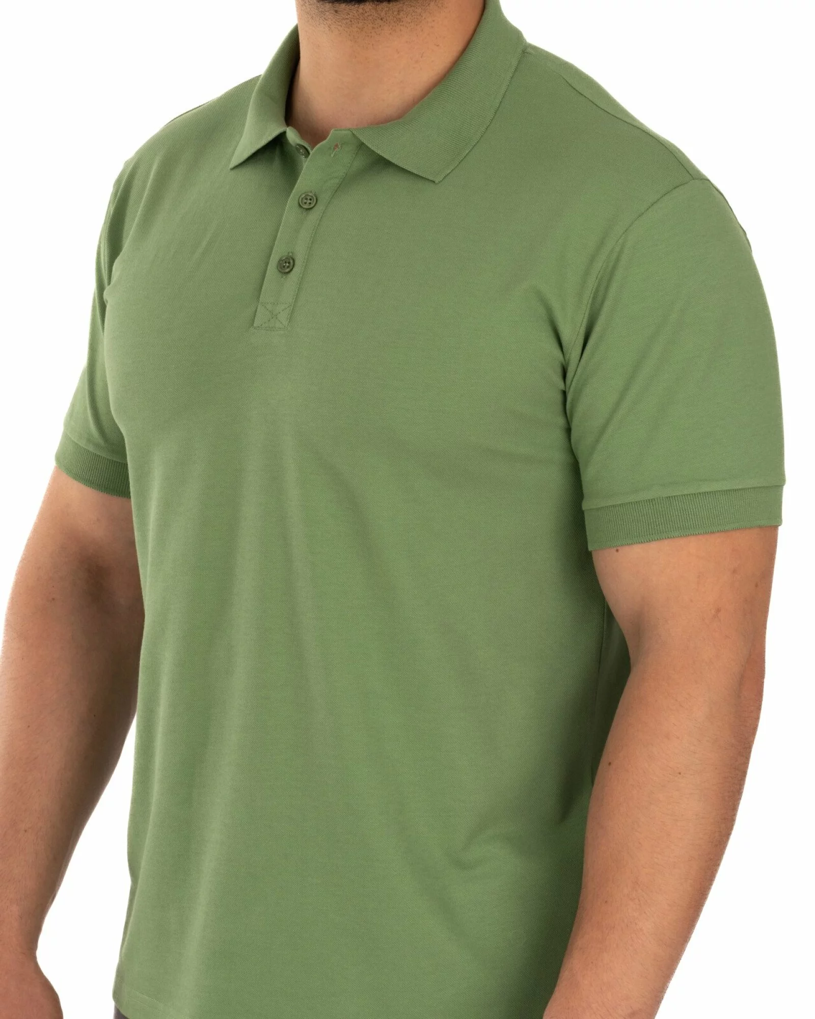 Tricou polo pique kaki din bumbac cu inserție imprimată