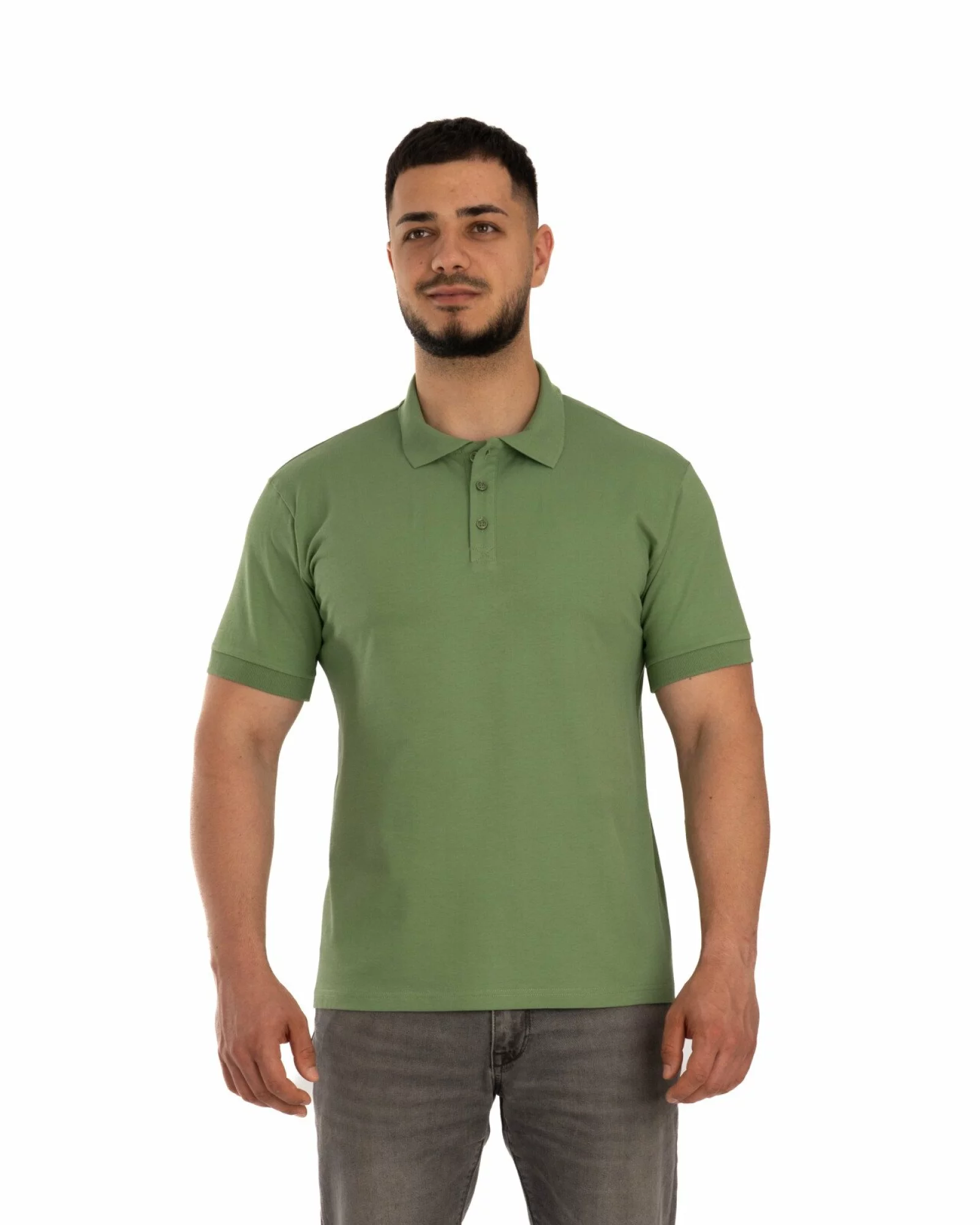 Tricou polo pique kaki din bumbac cu inserție imprimată