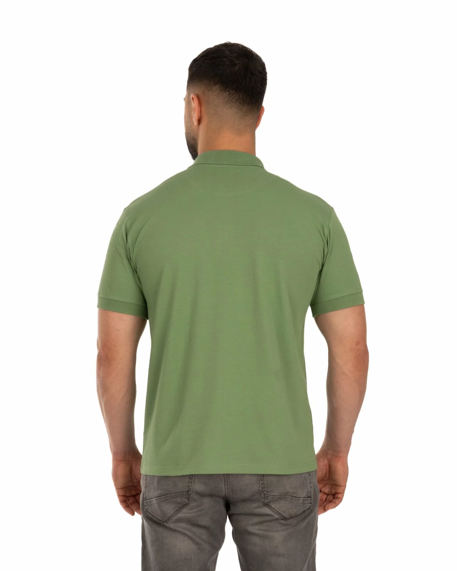 Tricou polo pique kaki din bumbac cu inserție imprimată