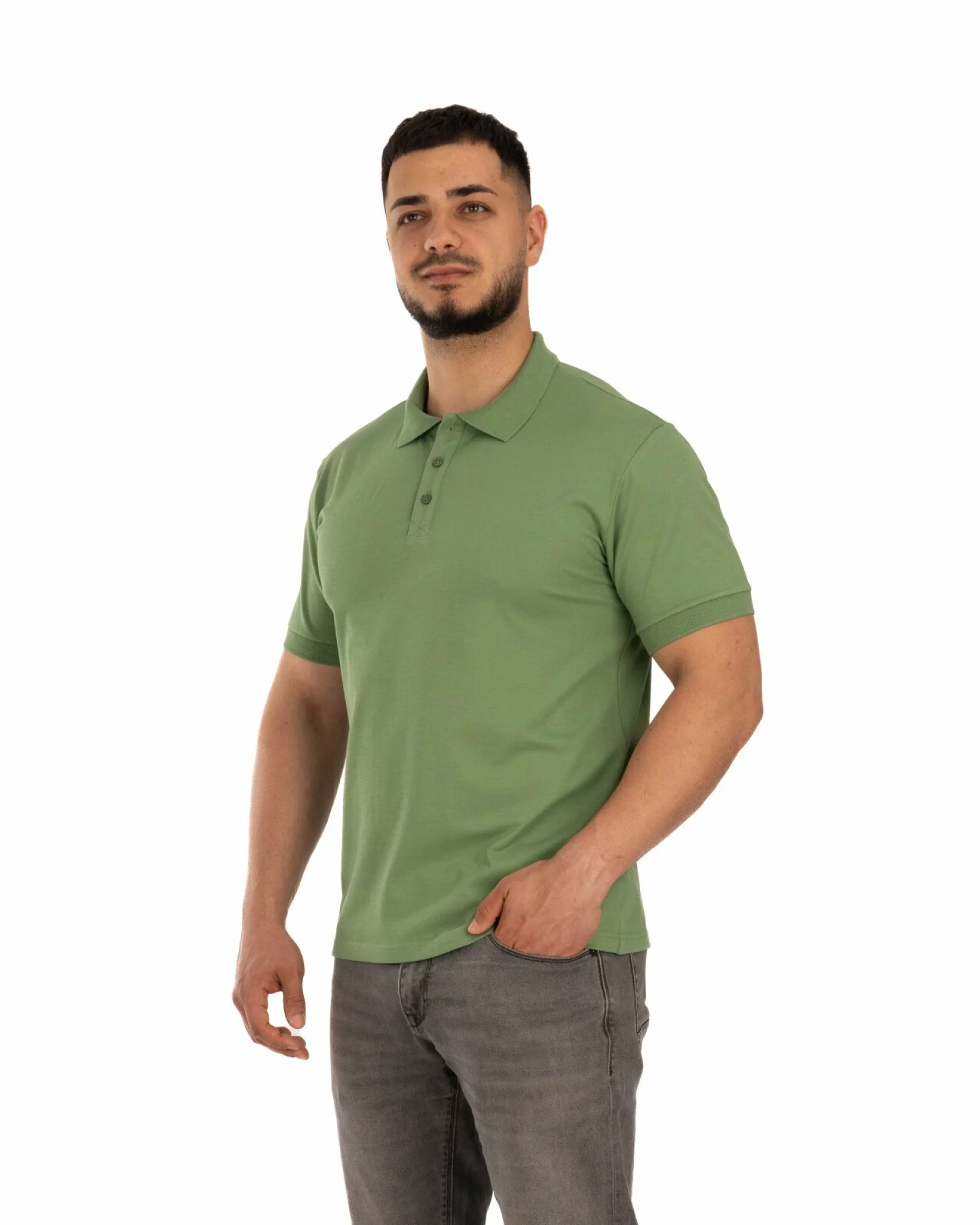 Tricou polo pique kaki din bumbac cu inserție imprimată