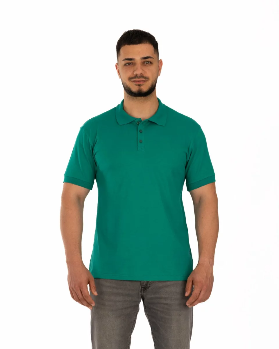 Tricou polo pique verde din bumbac cu inserție imprimată