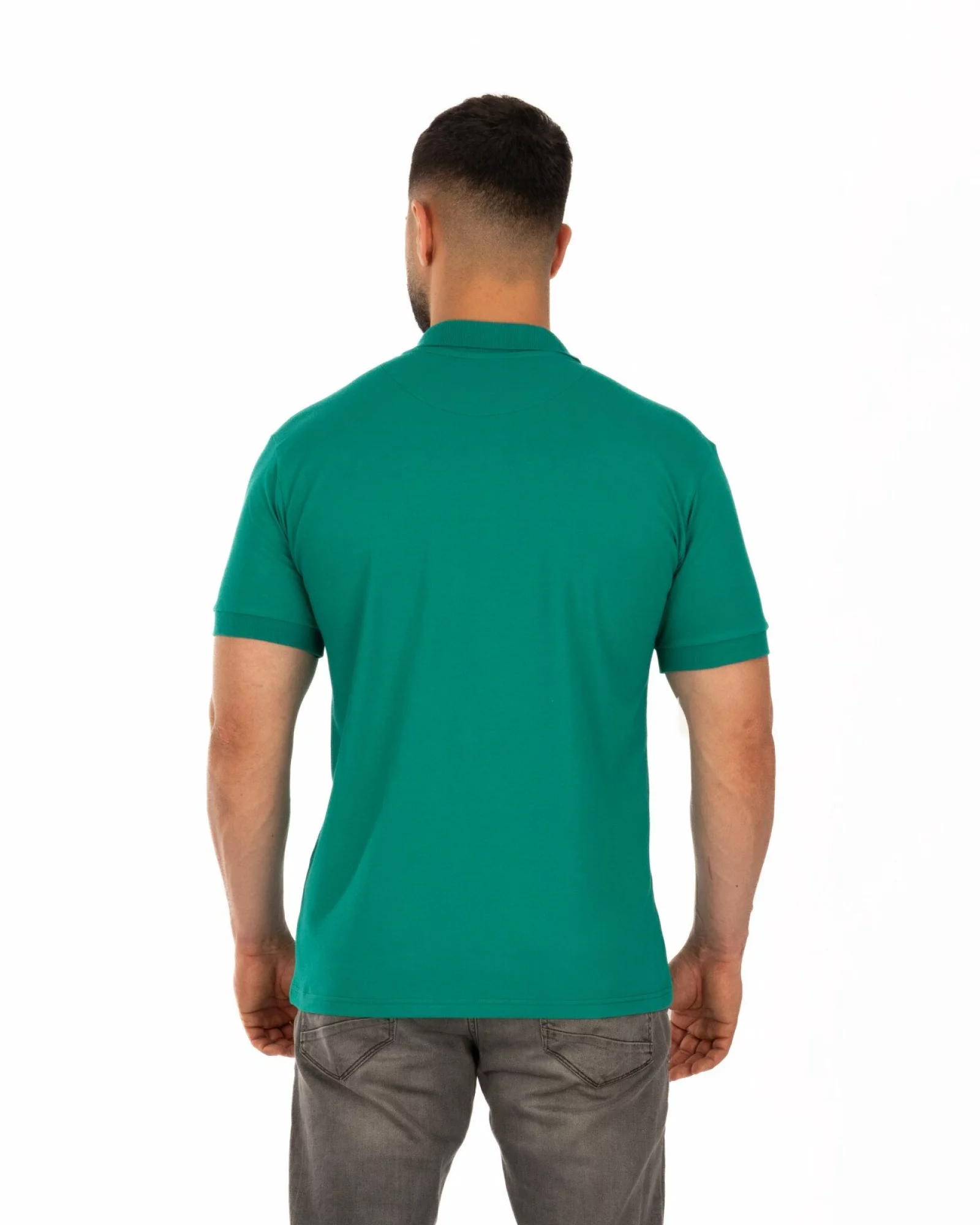 Tricou polo pique verde din bumbac cu inserție imprimată