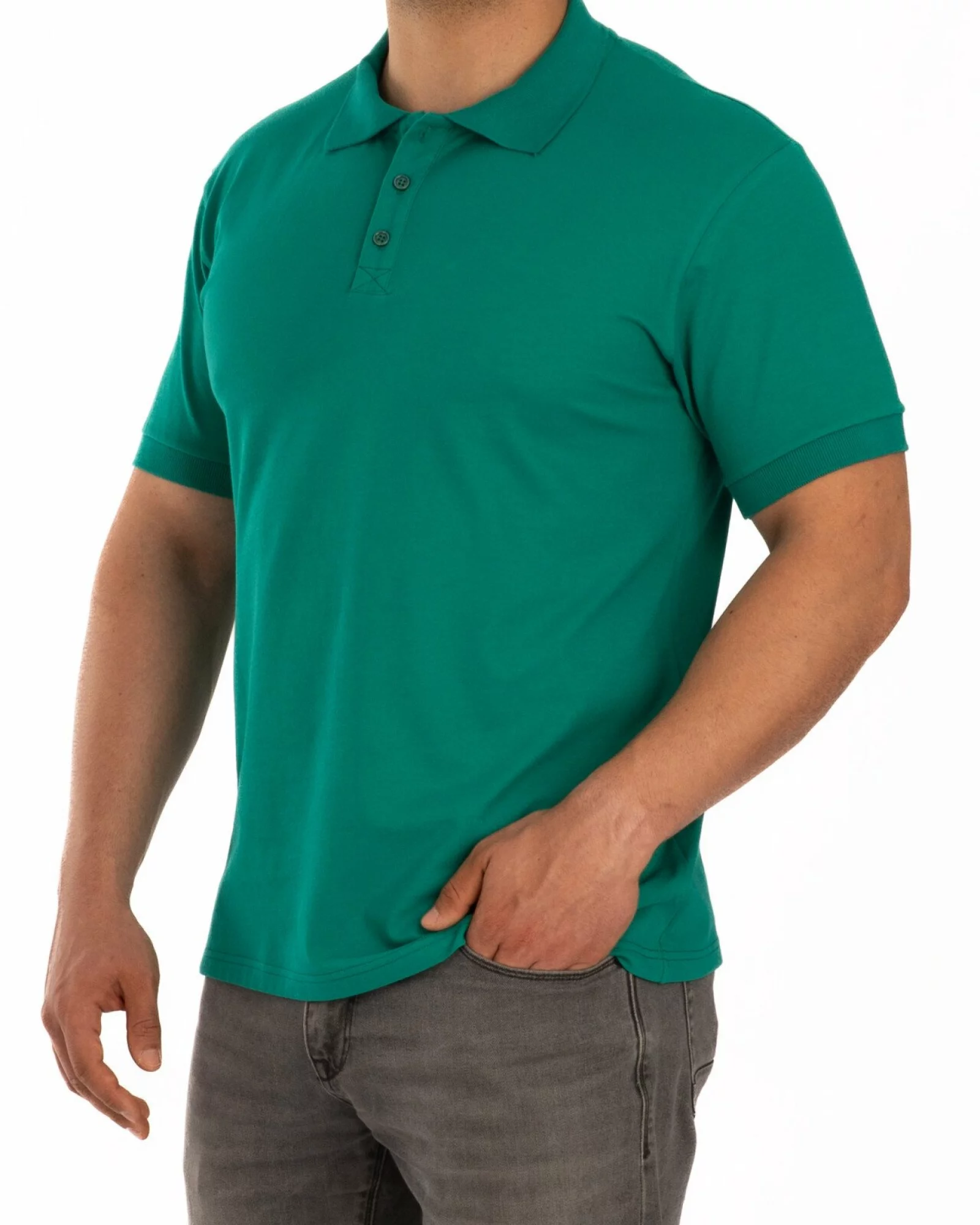 Tricou polo pique verde din bumbac cu inserție imprimată