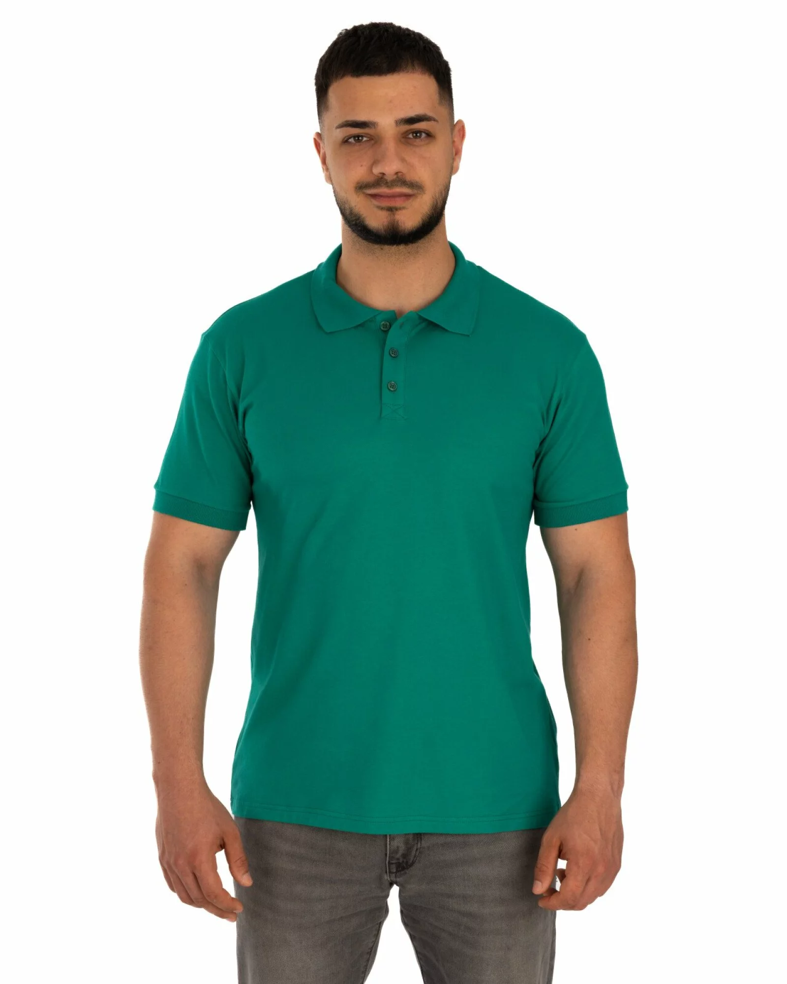 Tricou polo pique verde din bumbac cu inserție imprimată