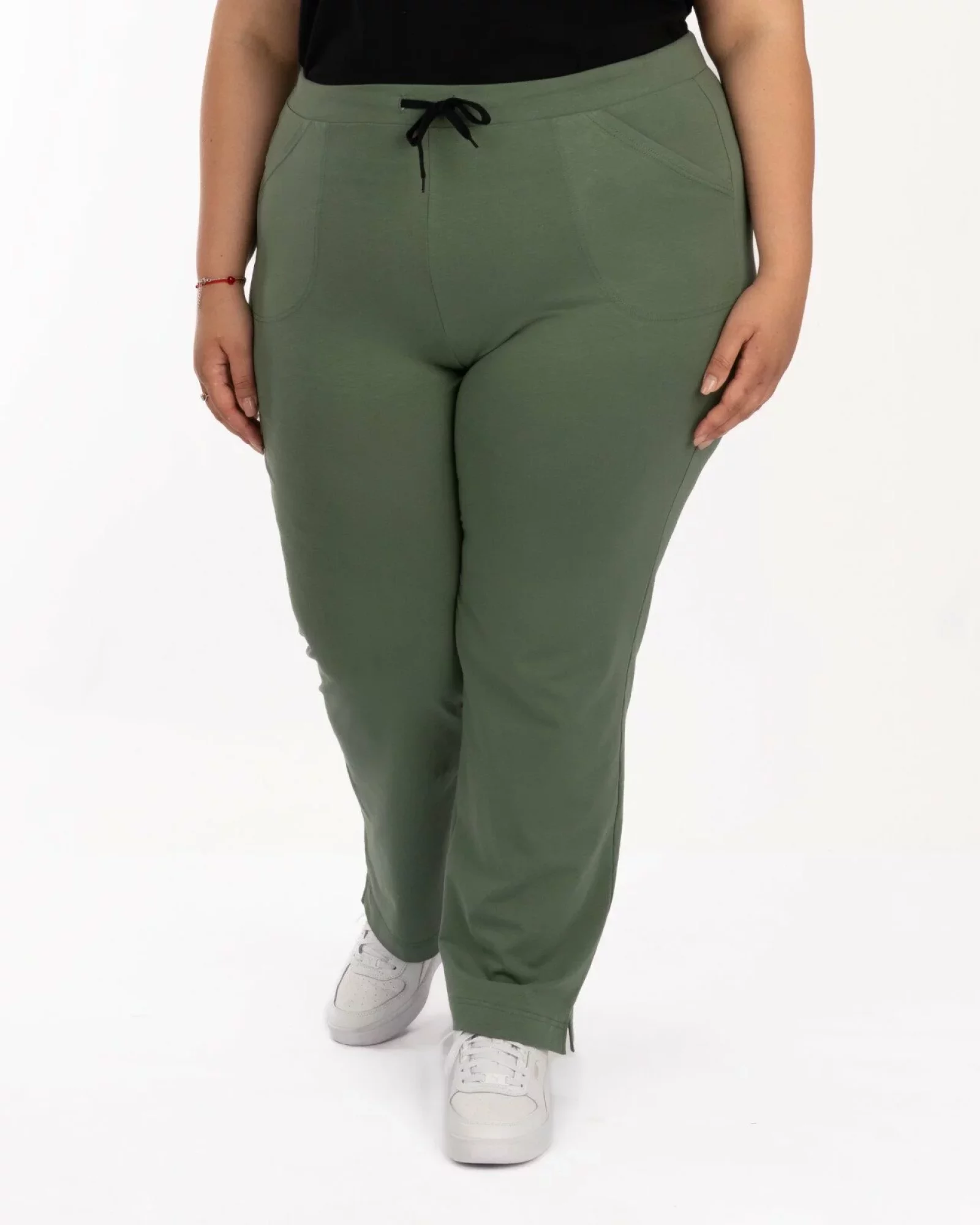 Pantaloni oliv 7/8 mărimi mari vară șliț lateral