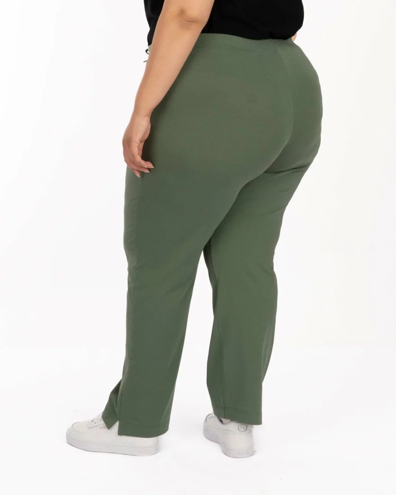 Pantaloni oliv 7/8 mărimi mari vară șliț lateral