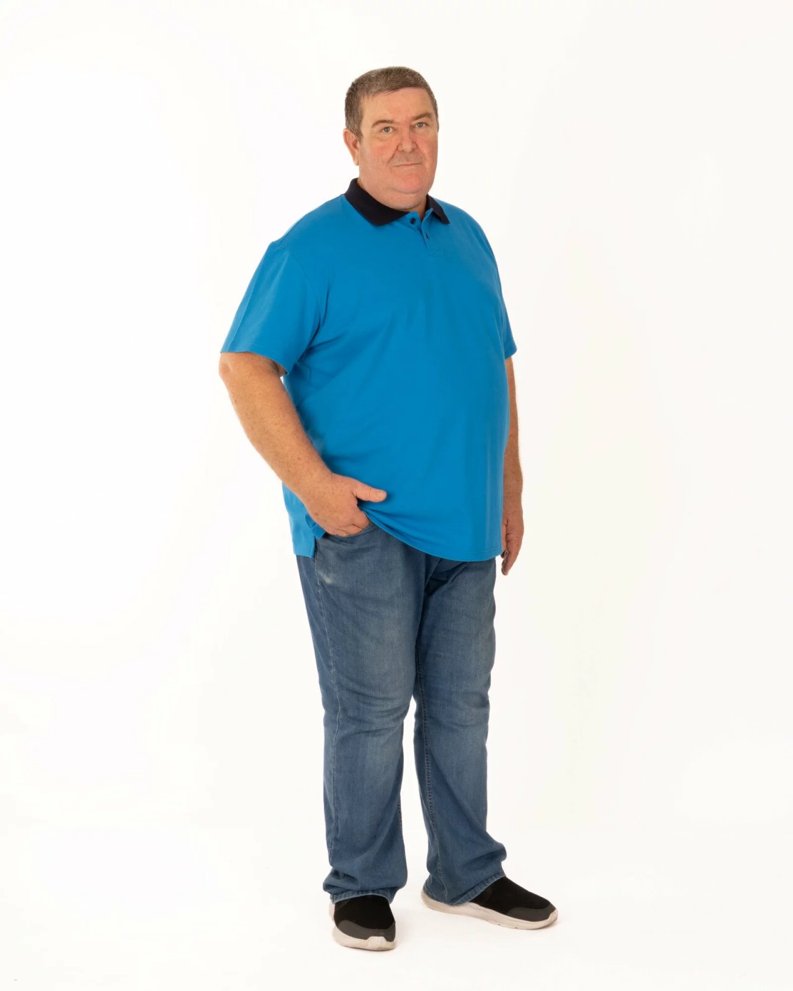 Tricou polo pique mărimi mari albastru din bumbac