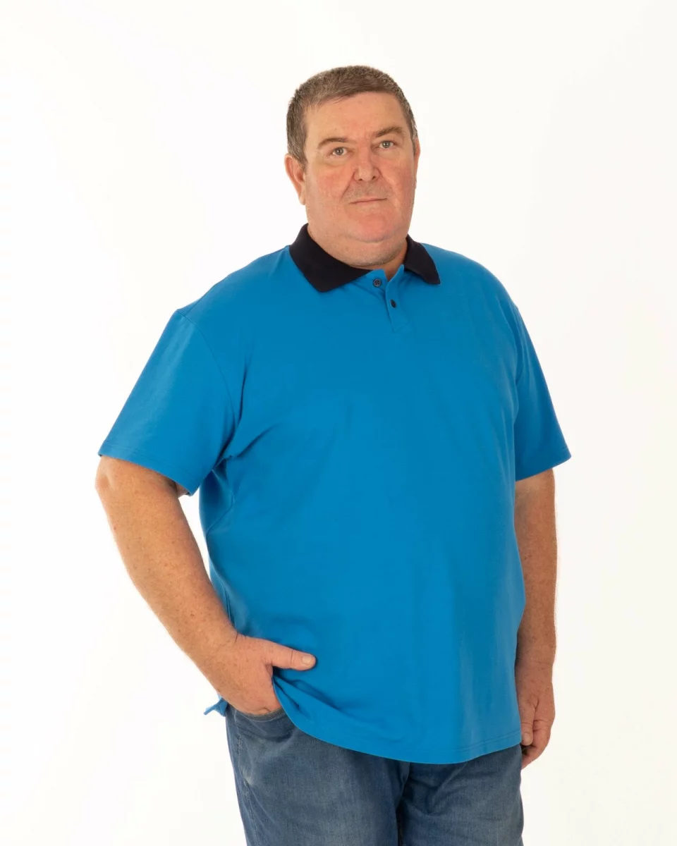 Tricou polo pique mărimi mari albastru din bumbac
