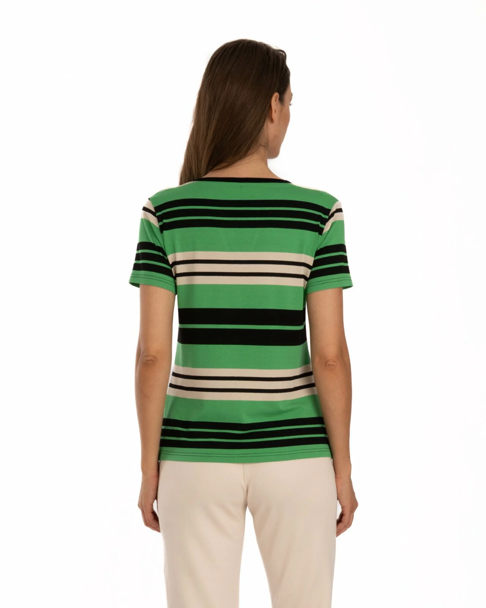 Tricou vâscoză elastan dungi cu decolteu V