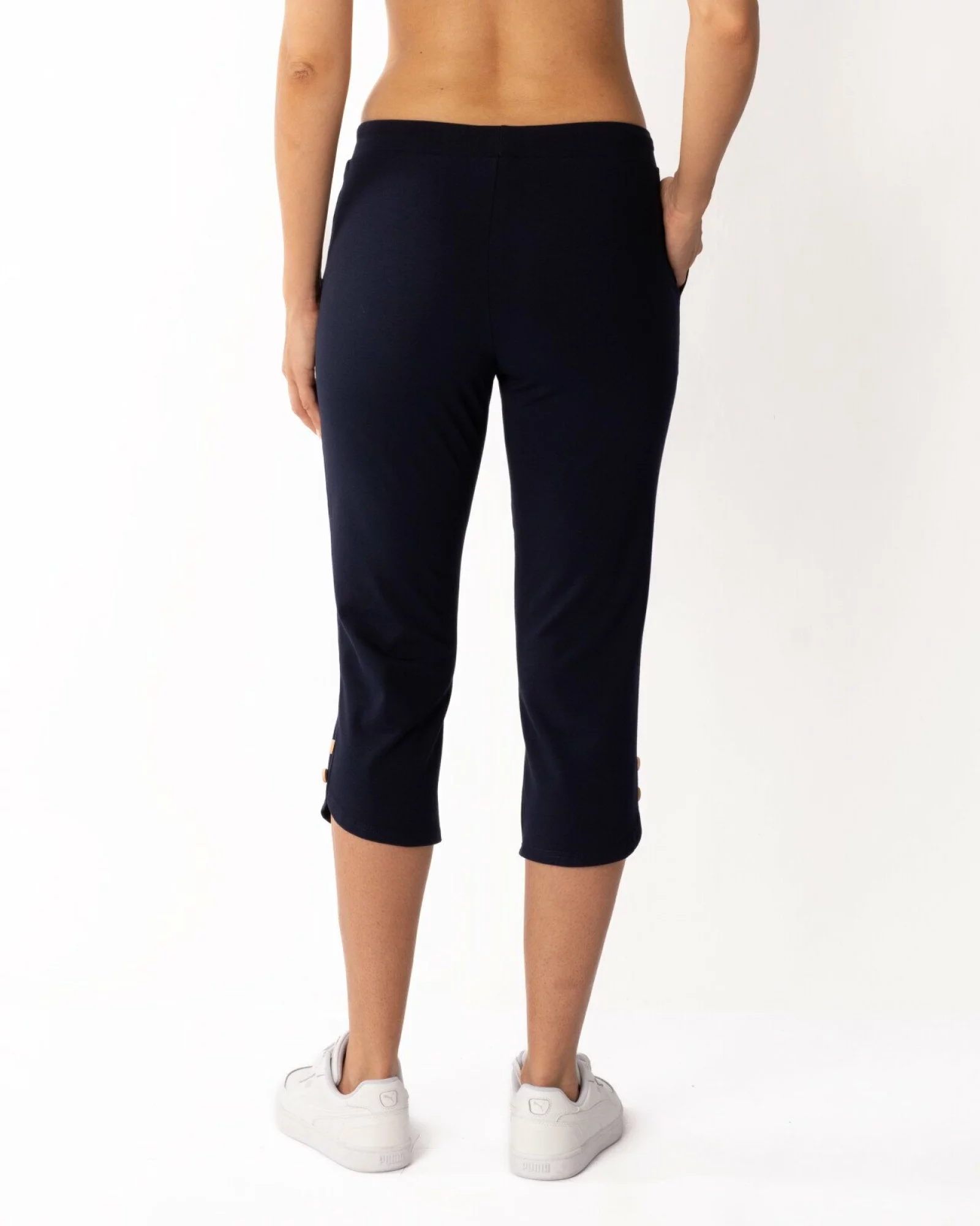 Pantaloni bleumarin 3/4 nasturi laterali