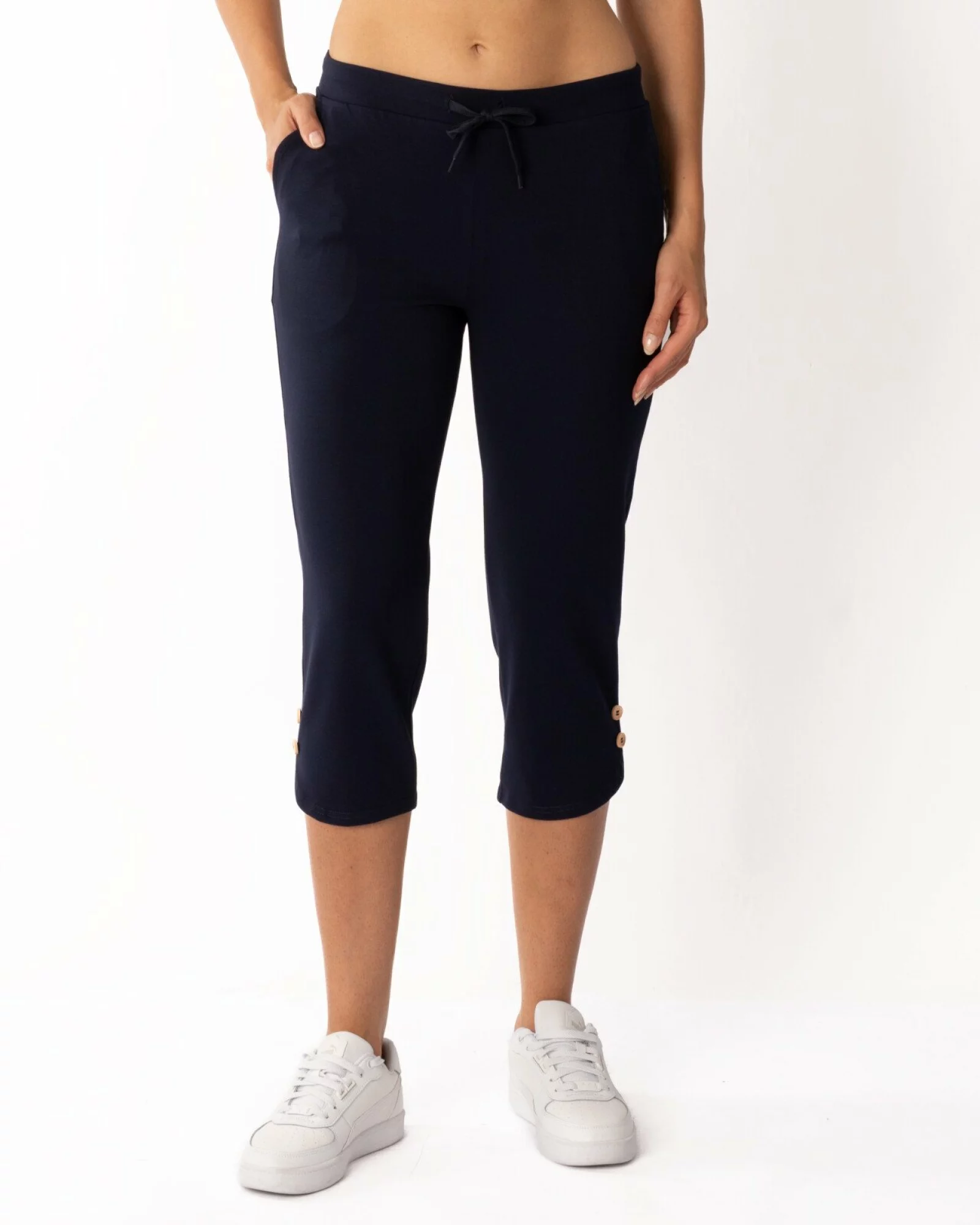 Pantaloni bleumarin 3/4 nasturi laterali