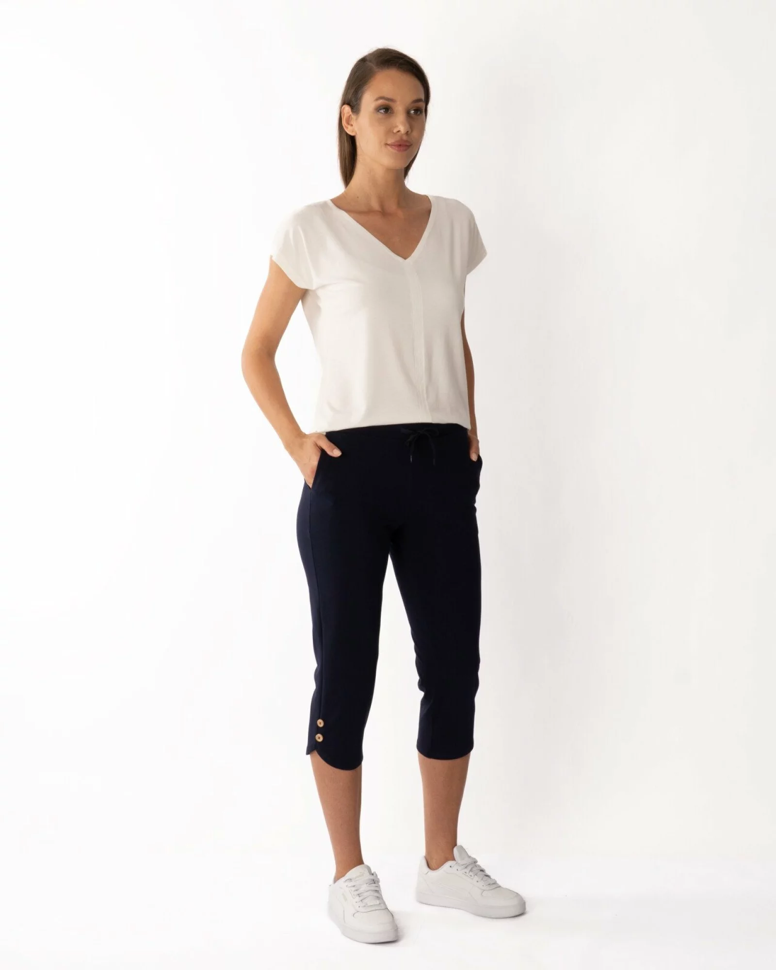 Pantaloni bleumarin 3/4 nasturi laterali