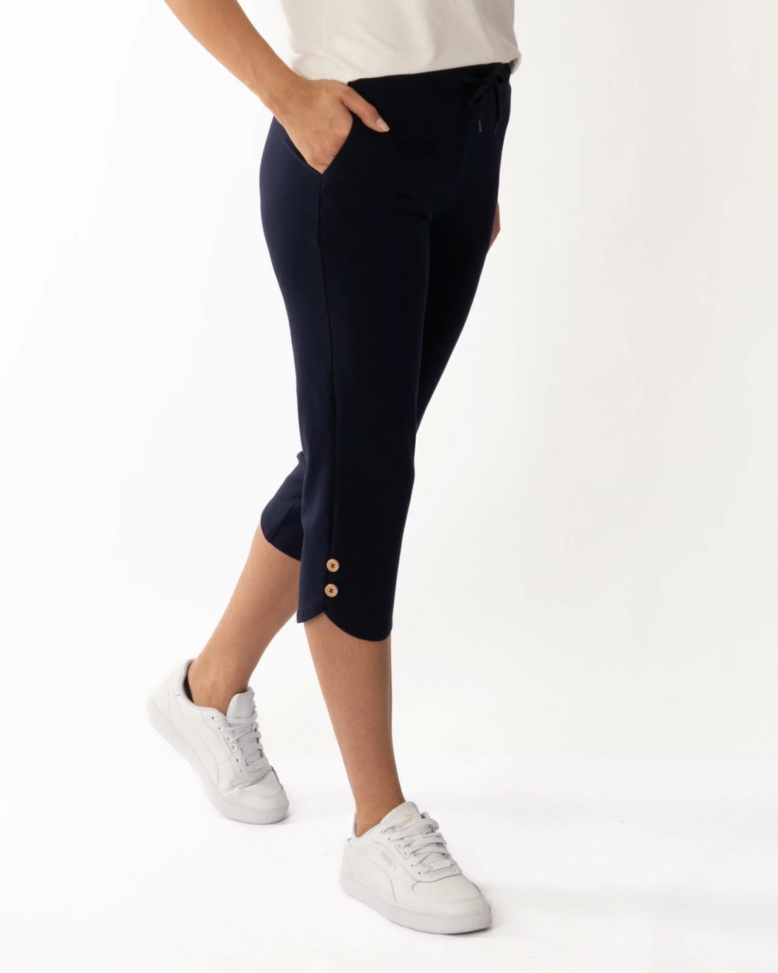 Pantaloni bleumarin 3/4 nasturi laterali