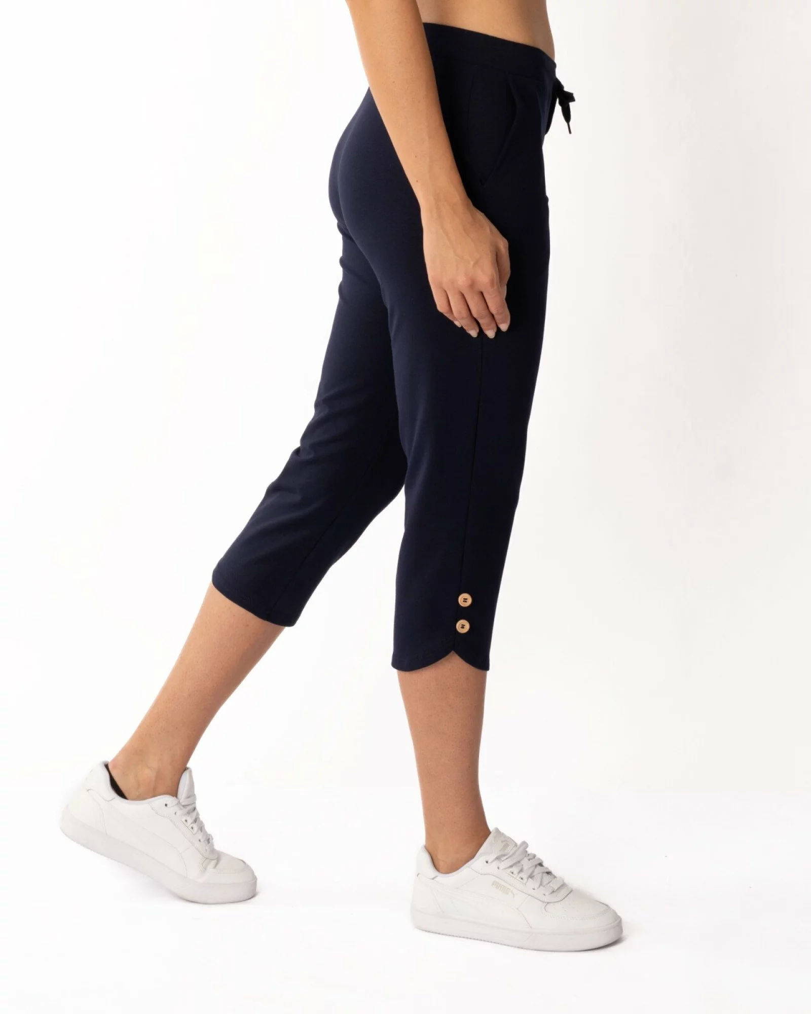 Pantaloni bleumarin 3/4 nasturi laterali