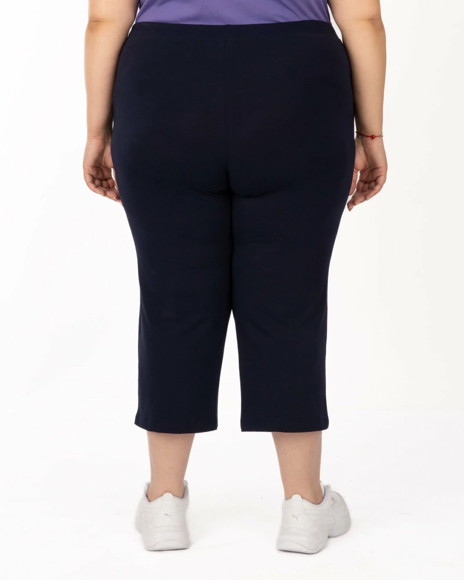 Pantaloni bleumarin 3/4 mărimi mari cu buzunare aplicate
