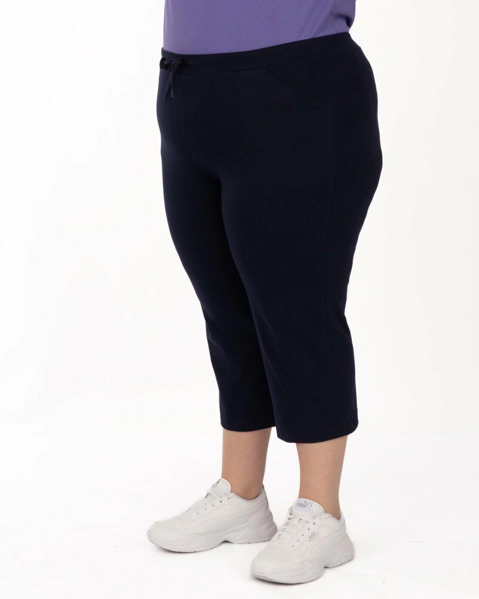 Pantaloni bleumarin 3/4 mărimi mari cu buzunare aplicate