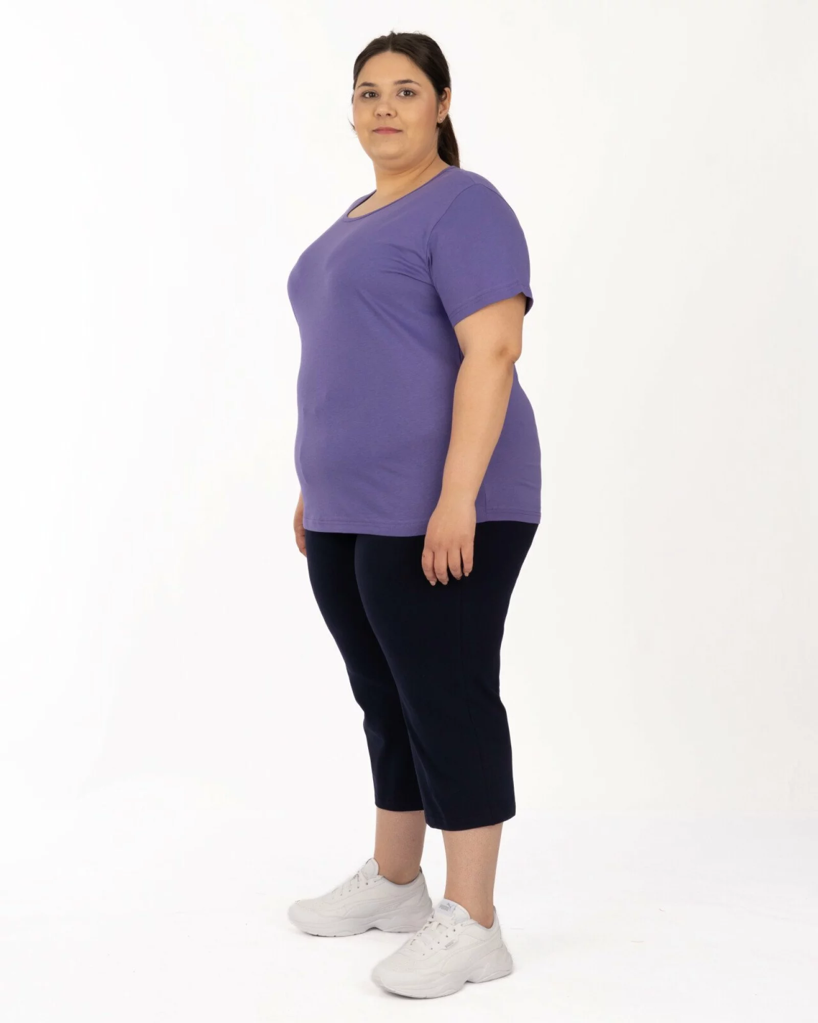 Pantaloni bleumarin 3/4 mărimi mari cu buzunare aplicate
