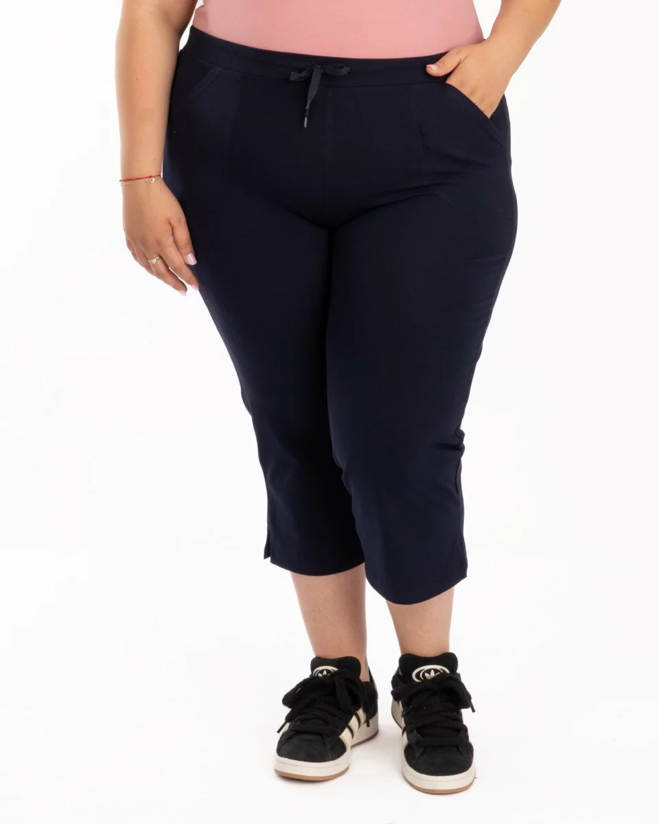Pantaloni bleumarin 3/4 mărimi mari șliț lateral