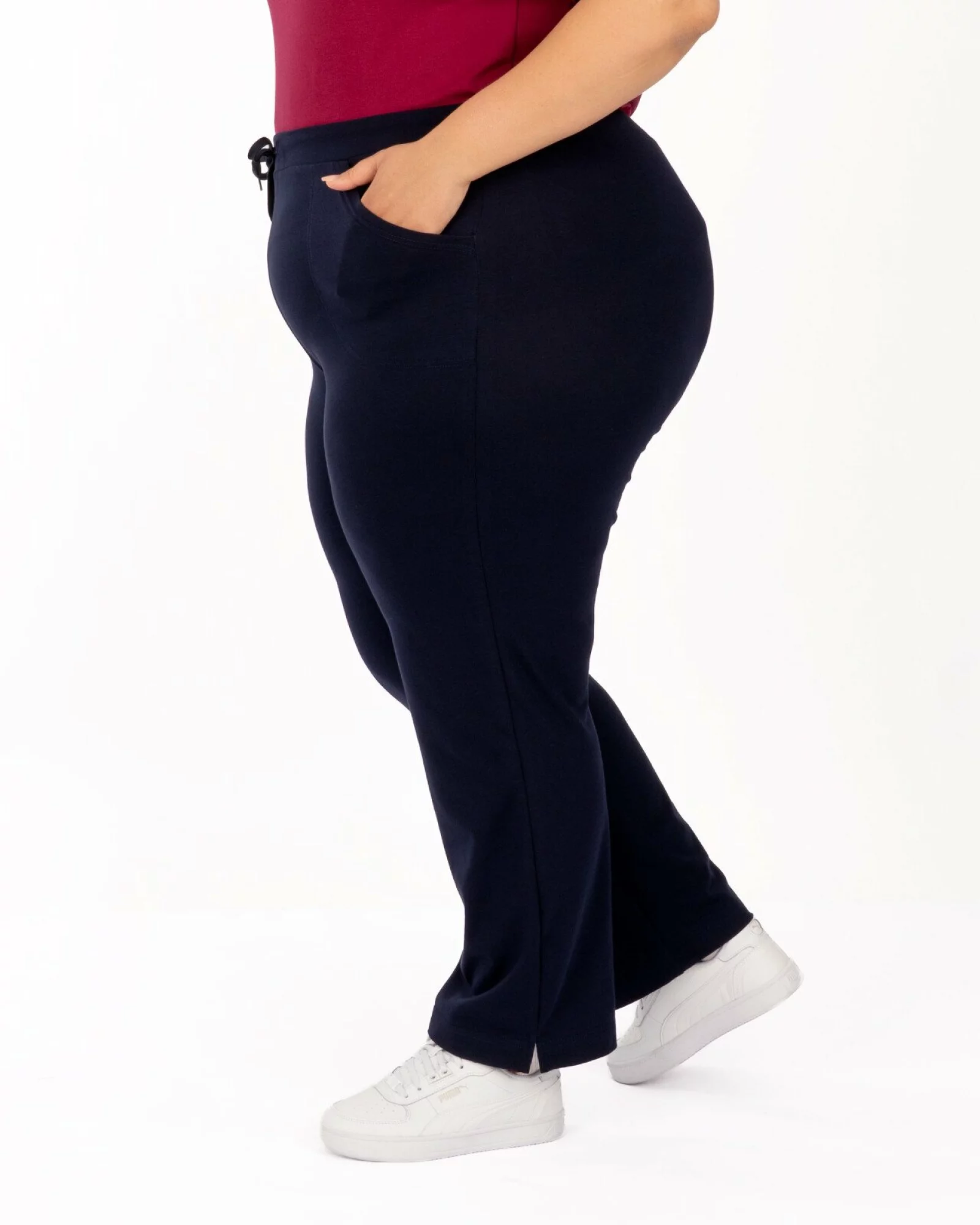 Pantaloni bleumarin 7/8 mărimi mari vară șliț lateral