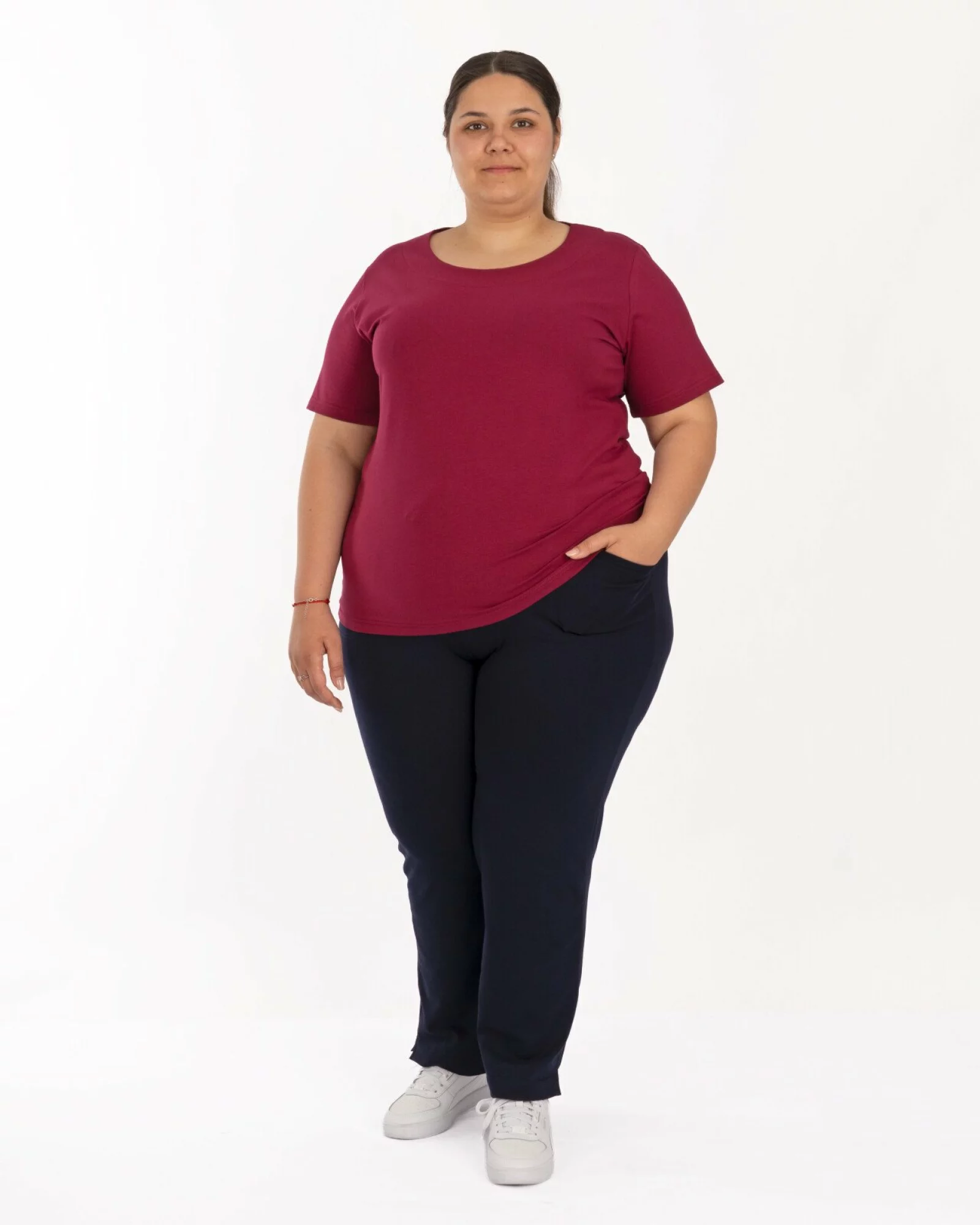Pantaloni bleumarin 7/8 mărimi mari vară șliț lateral