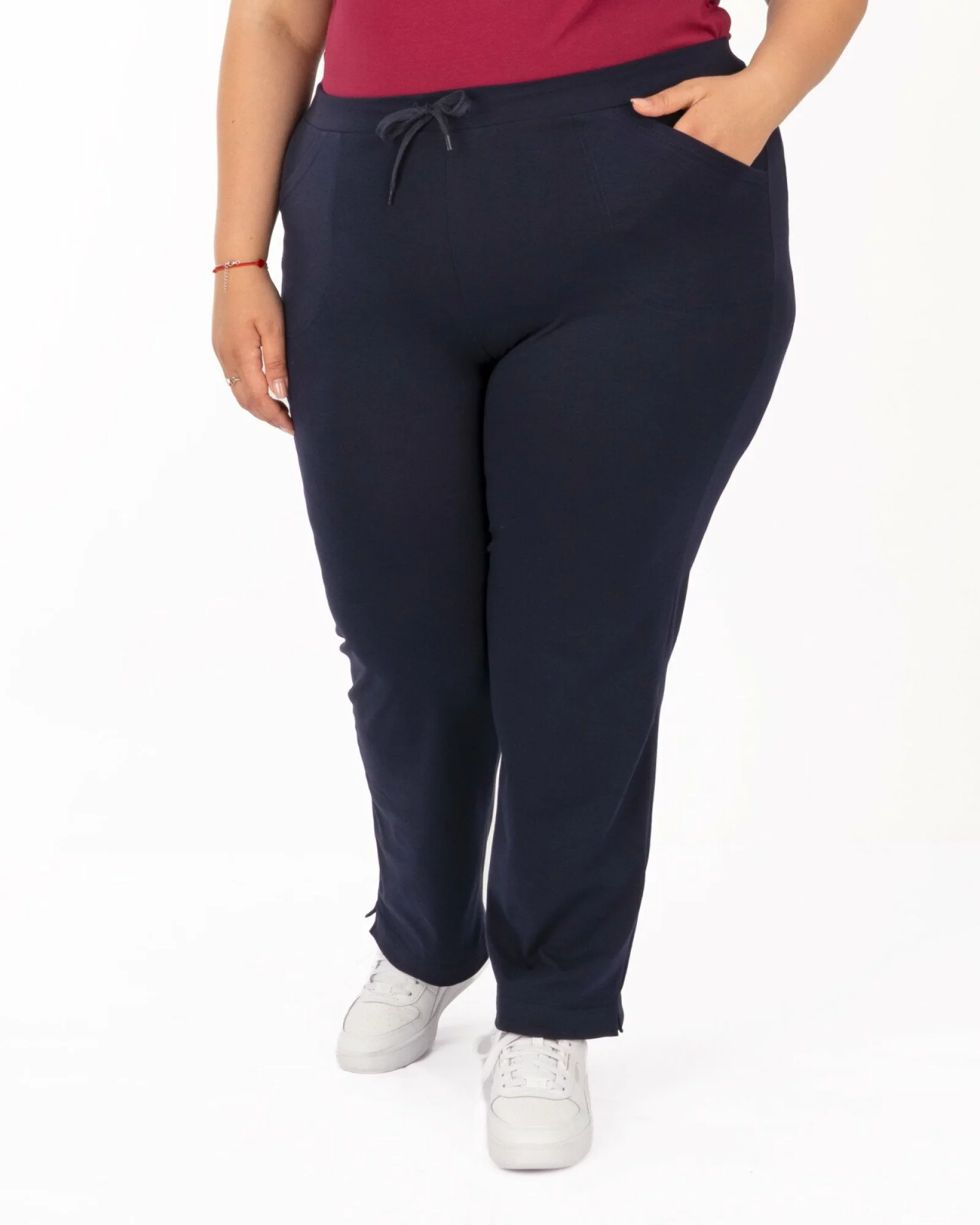 Pantaloni bleumarin 7/8 mărimi mari vară șliț lateral