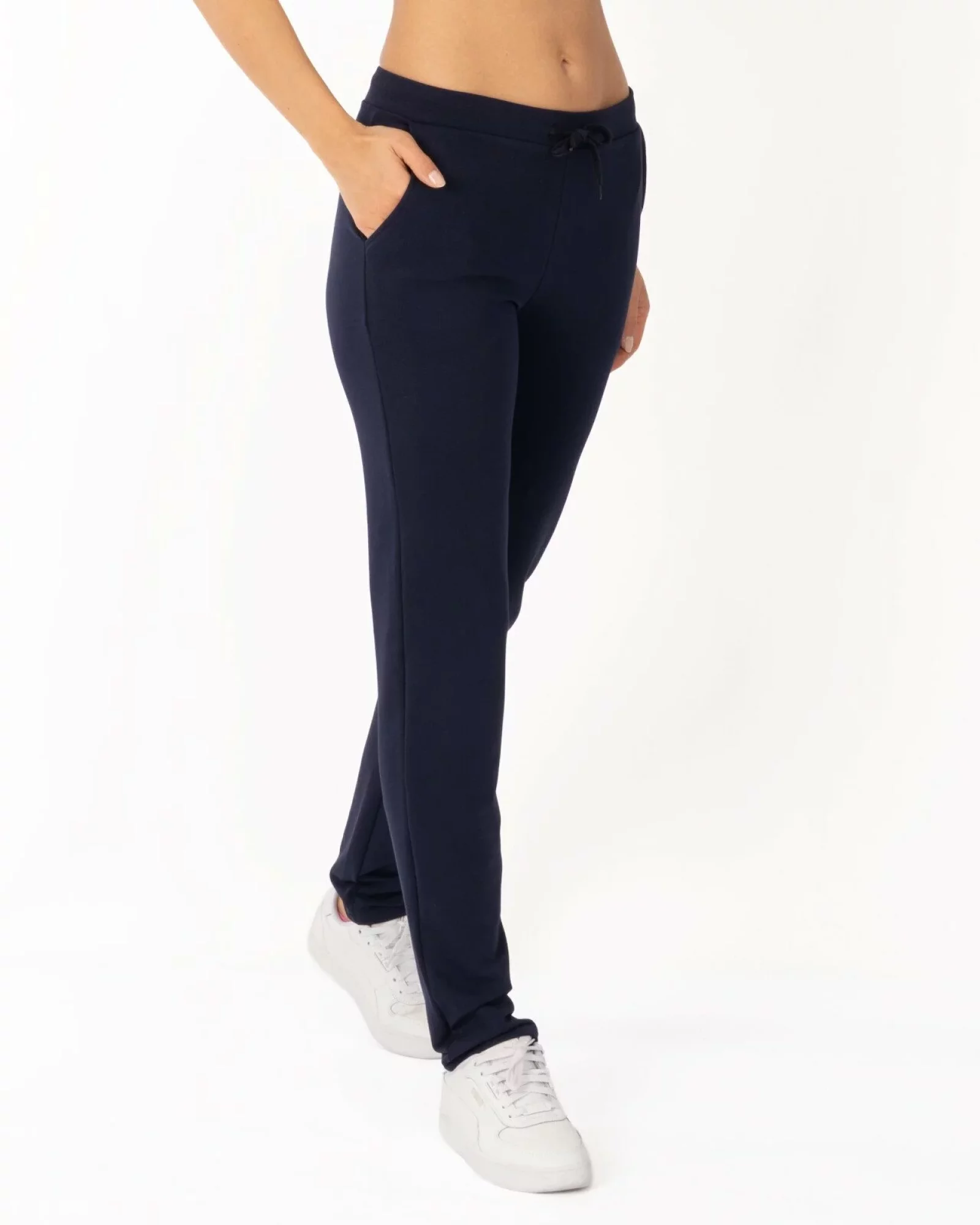 Pantaloni de trening bleumarin conici, interior buclat, cu buzunare oblice