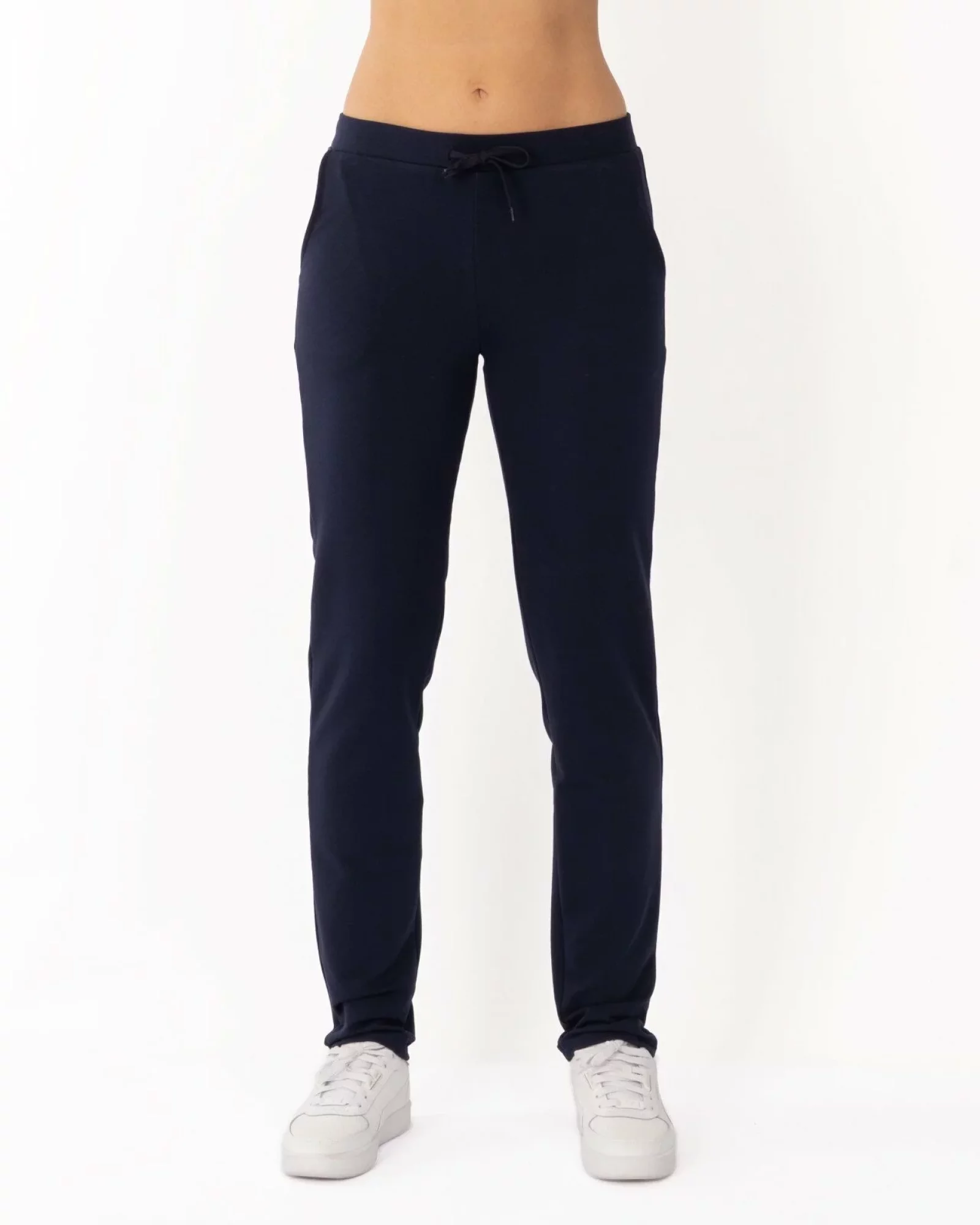 Pantaloni de trening bleumarin conici, interior buclat, cu buzunare oblice