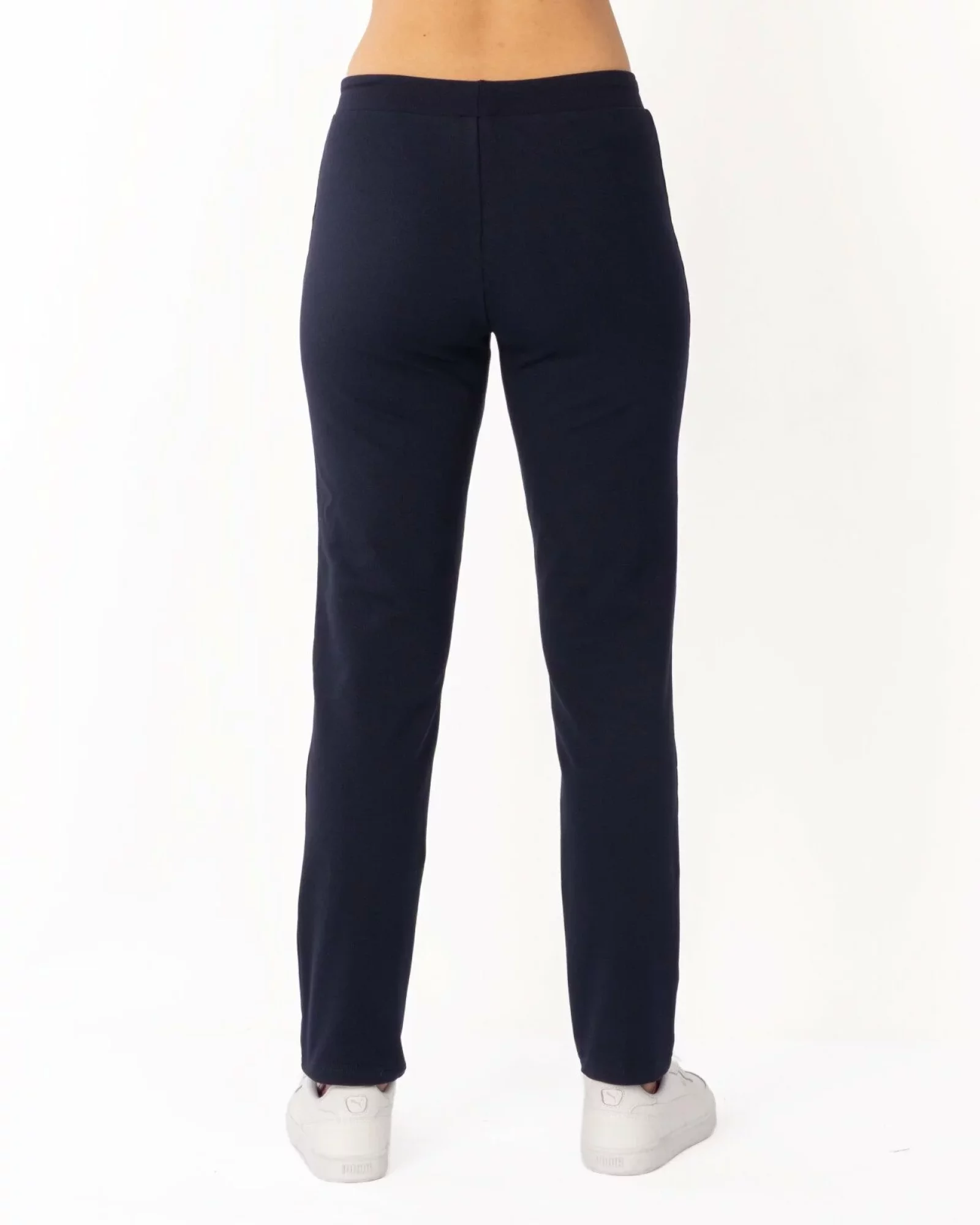 Pantaloni de trening bleumarin conici, interior buclat, cu buzunare cu fermoar