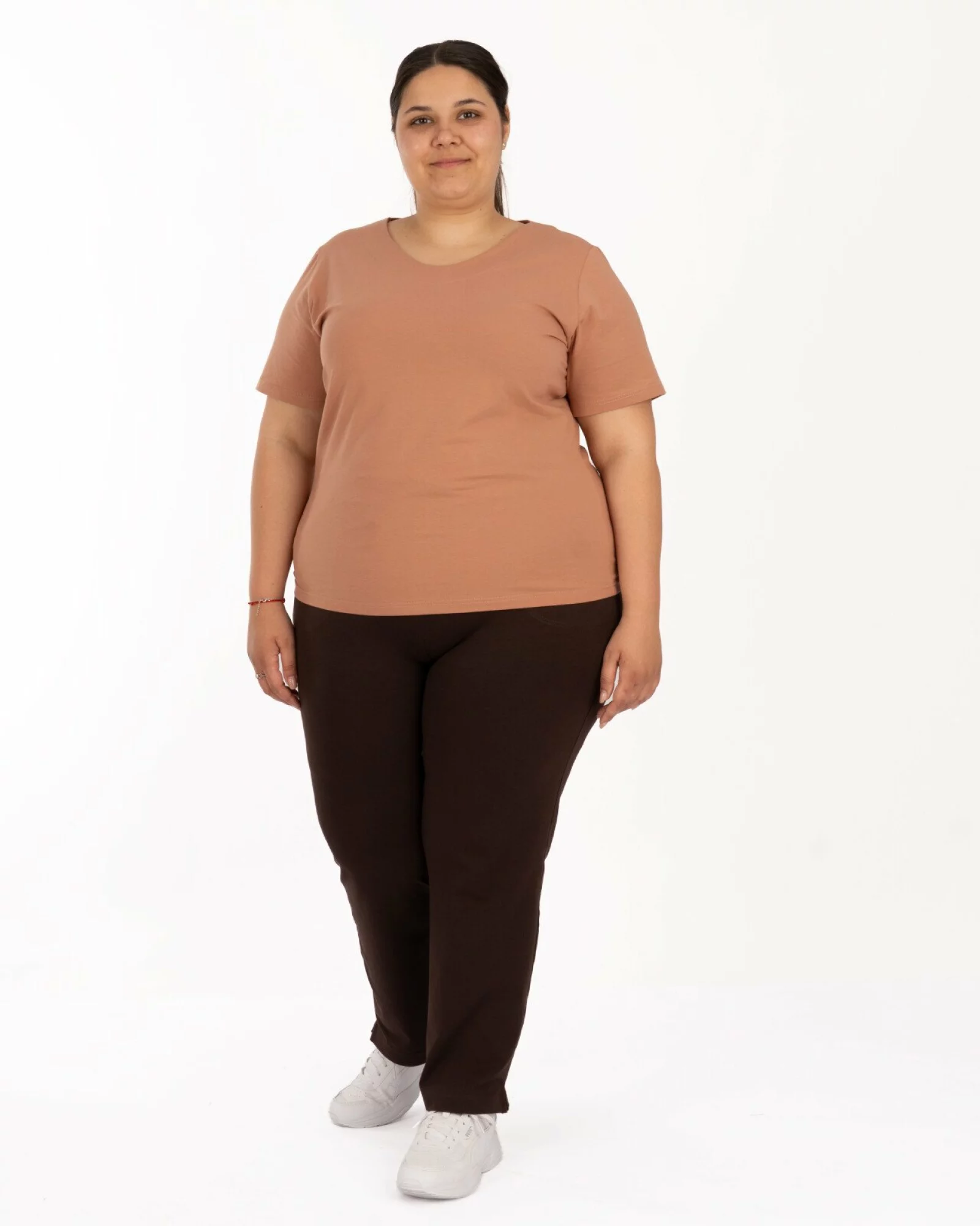 Pantaloni maro ciocolatiu 7/8 mărimi mari vară șliț lateral