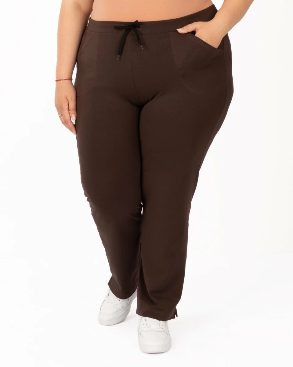 Pantaloni maro ciocolatiu 7/8 mărimi mari vară șliț lateral