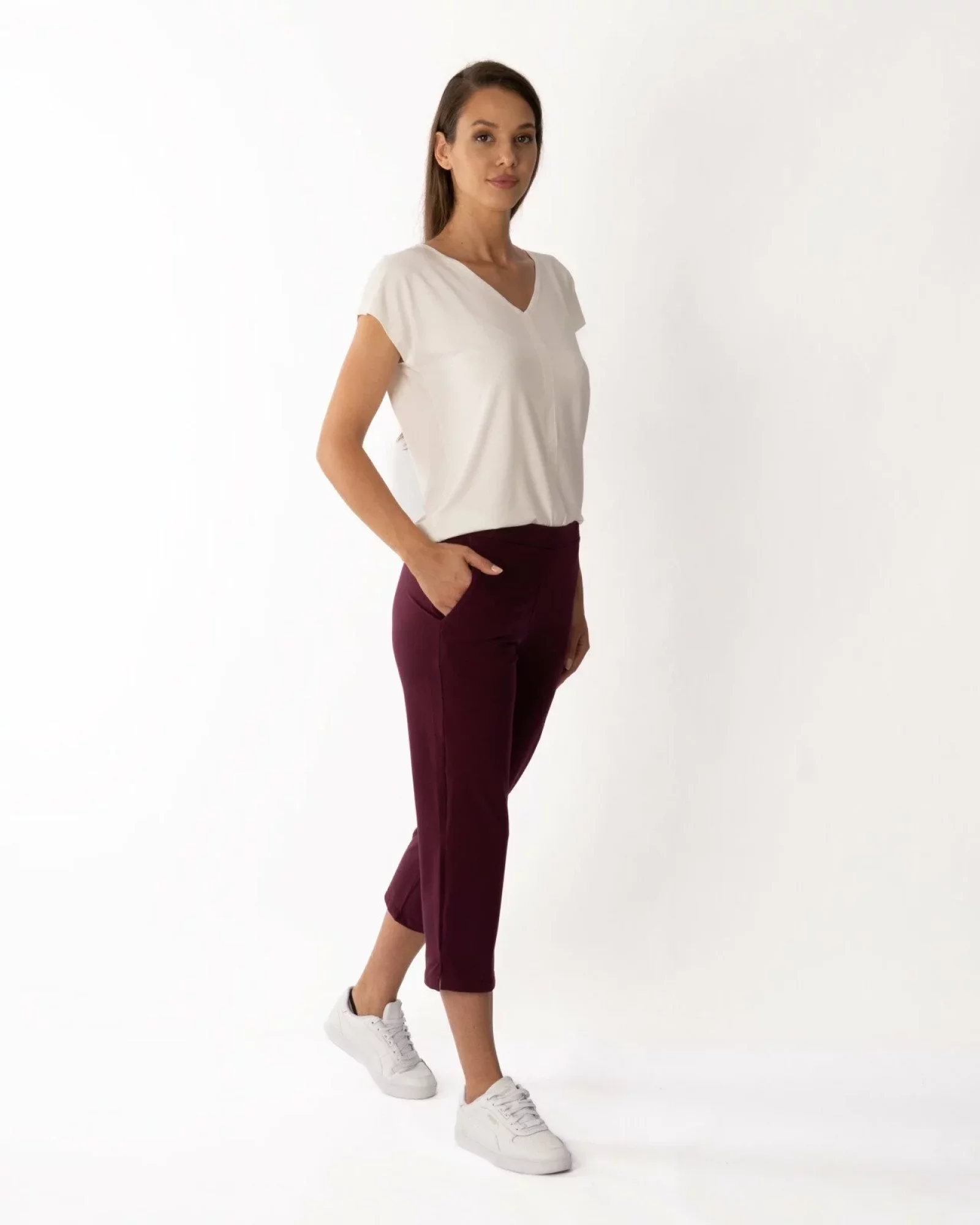 Pantaloni mov prună 3/4 șliț lateral