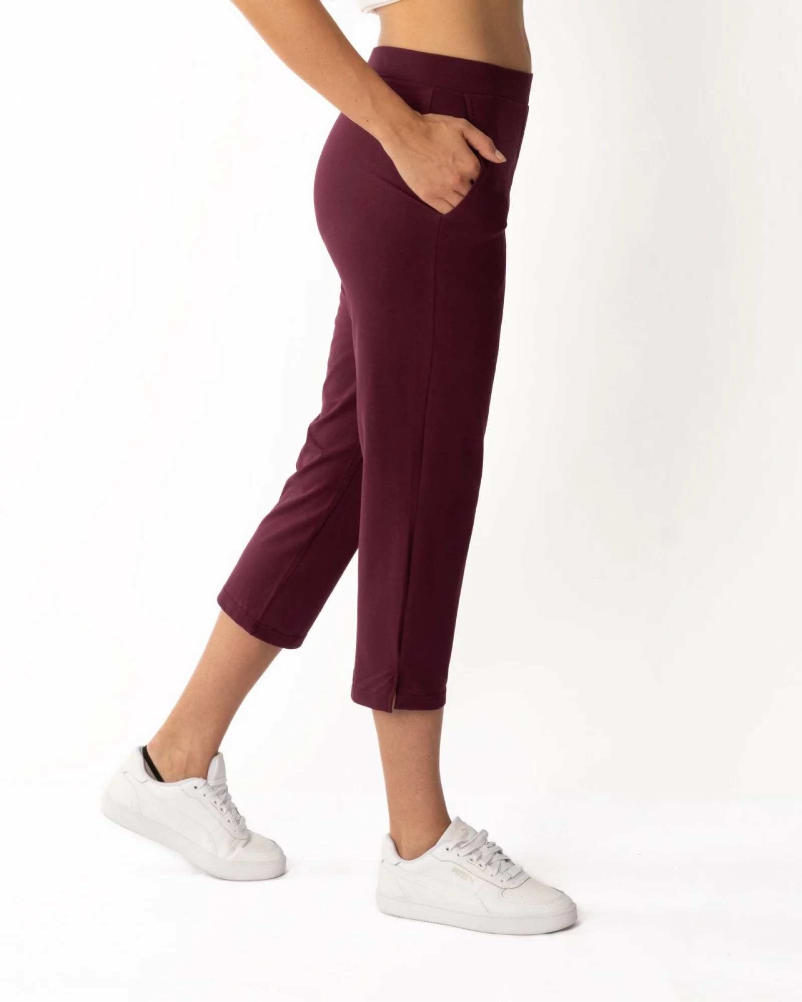 Pantaloni mov prună 3/4 șliț lateral