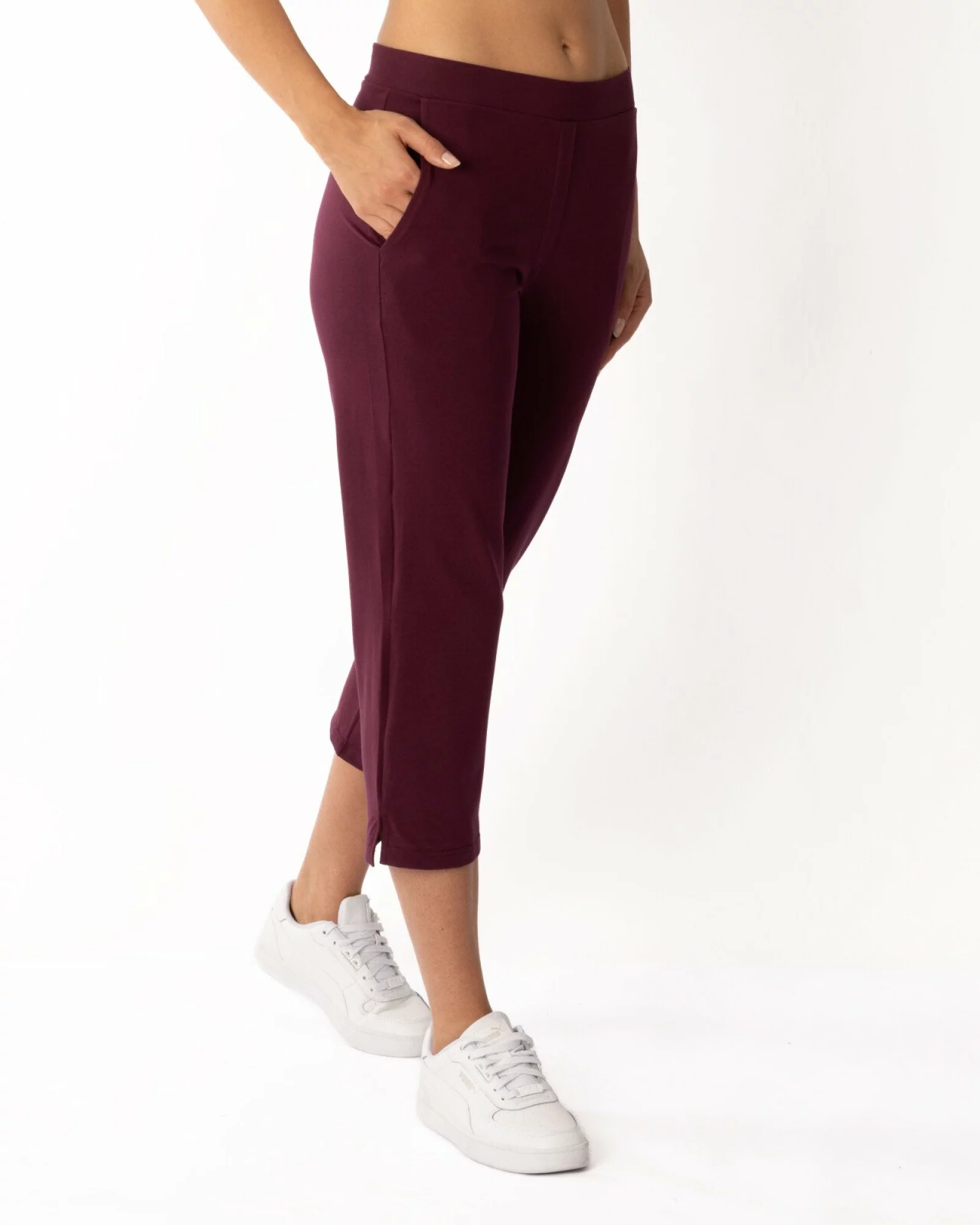 Pantaloni mov prună 3/4 șliț lateral